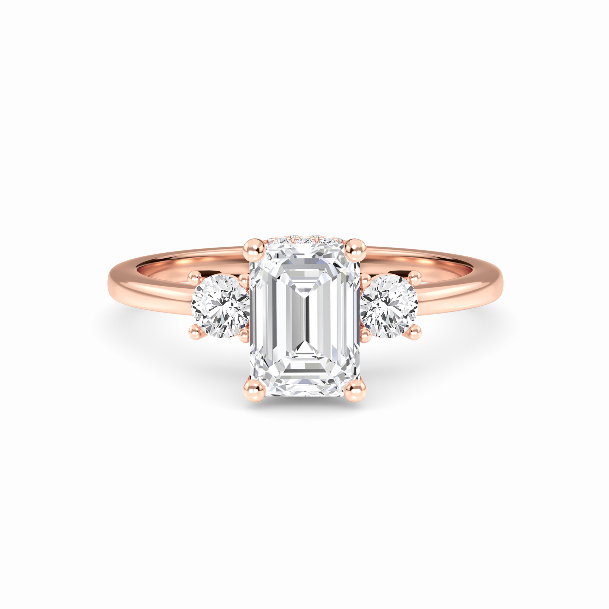 White Diamond Hidden Halo Three Stone Engagement Ring - Ridhi