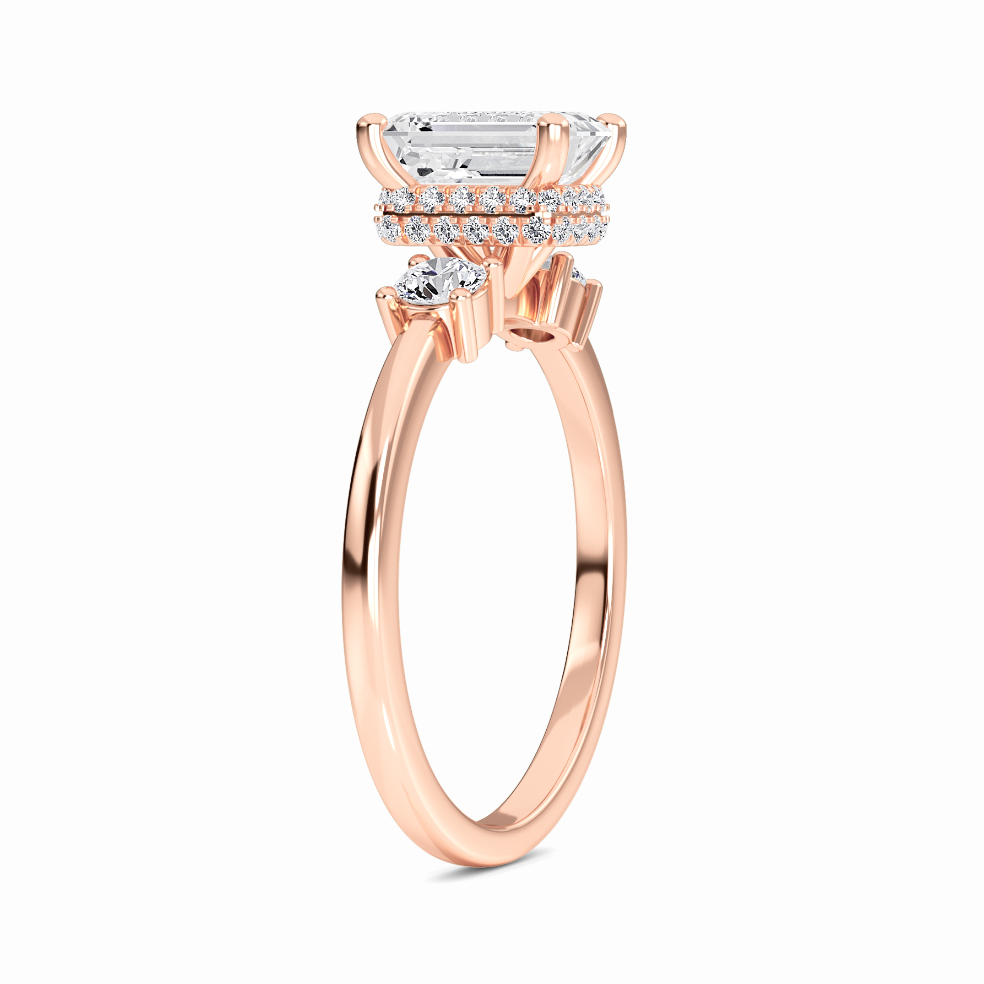 White Diamond Hidden Halo Three Stone Engagement Ring - Ridhi