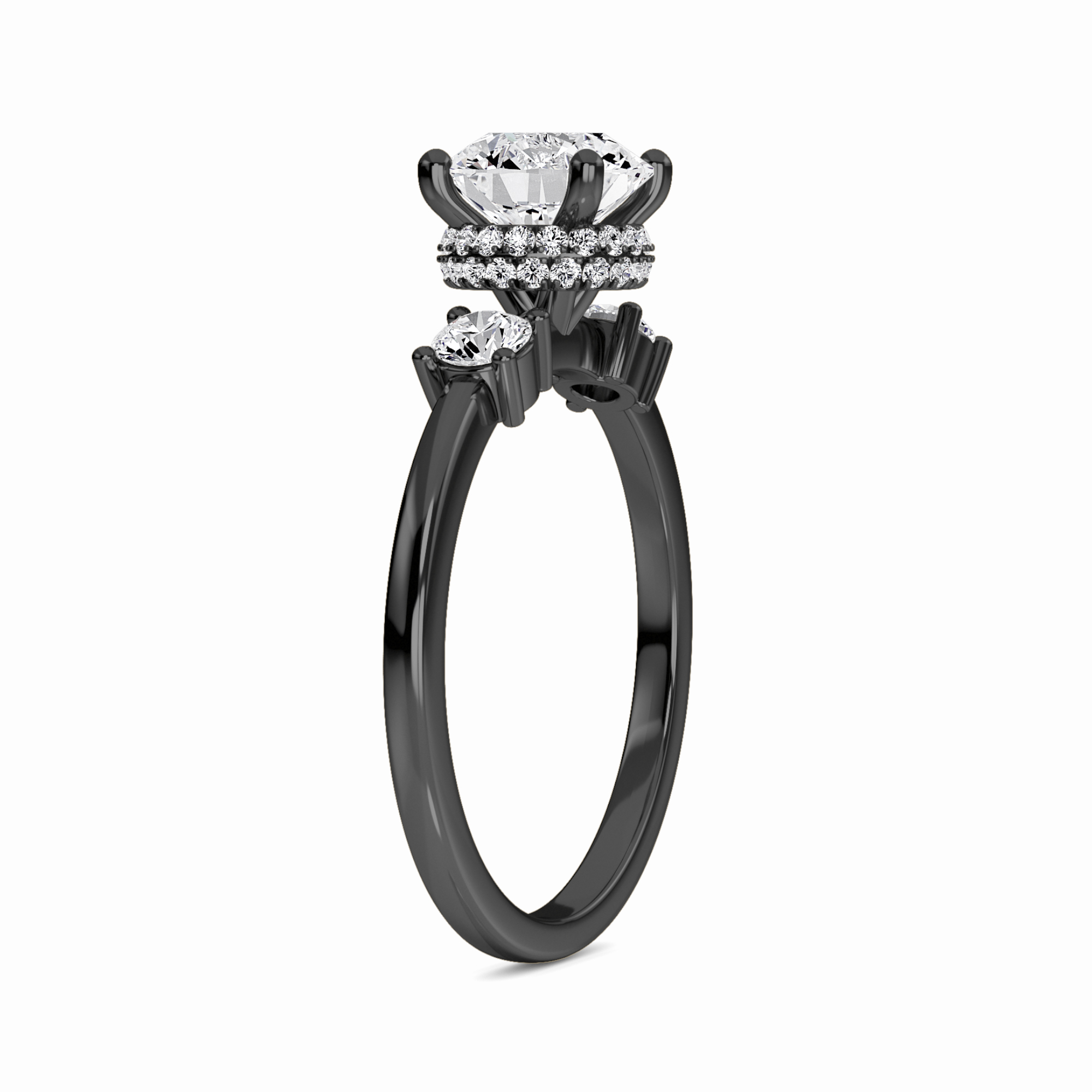 White Diamond Hidden Halo Three Stone Engagement Ring - Ridhi