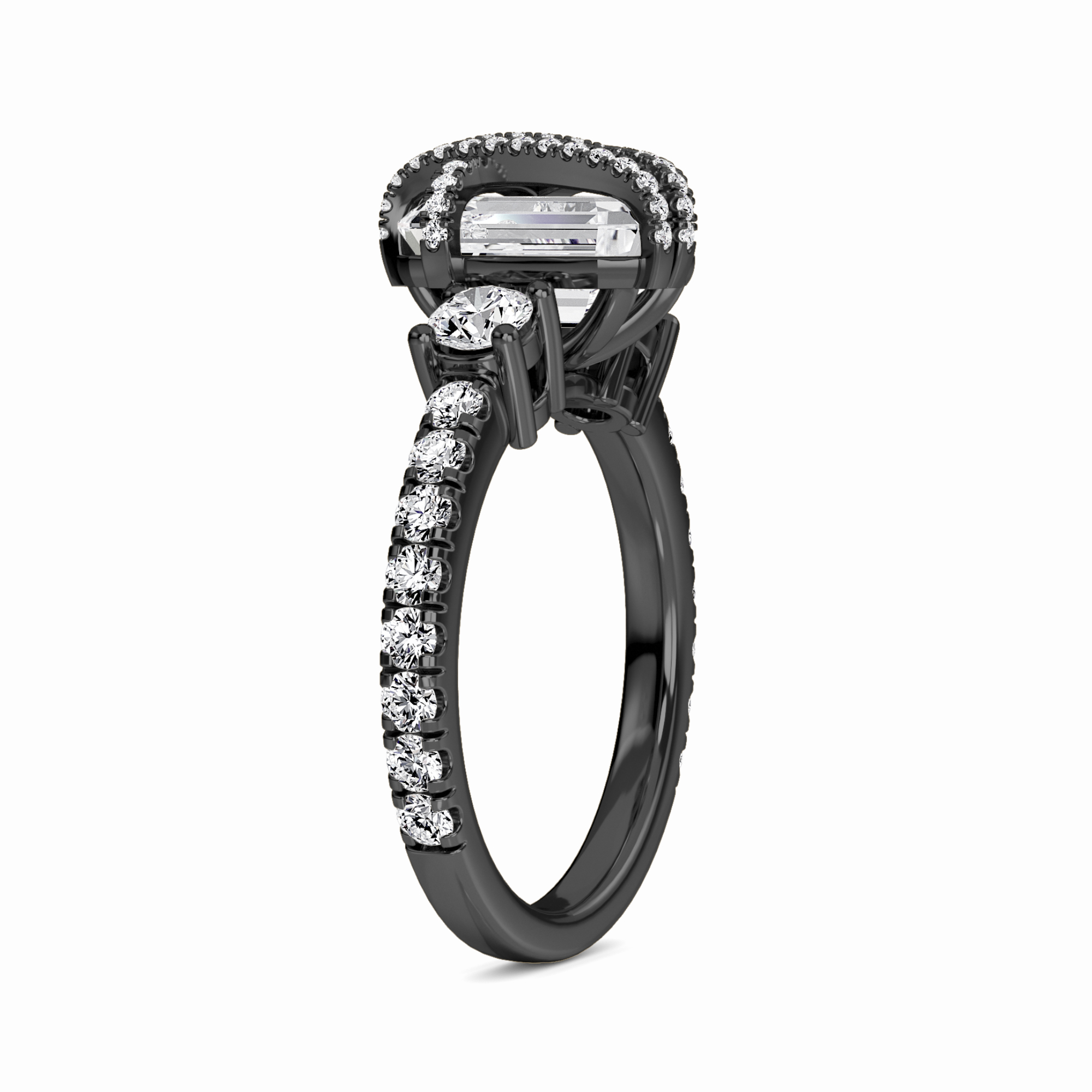 White Diamond Criss-Cross Halo Three-Stone Engagement Ring - Tisha