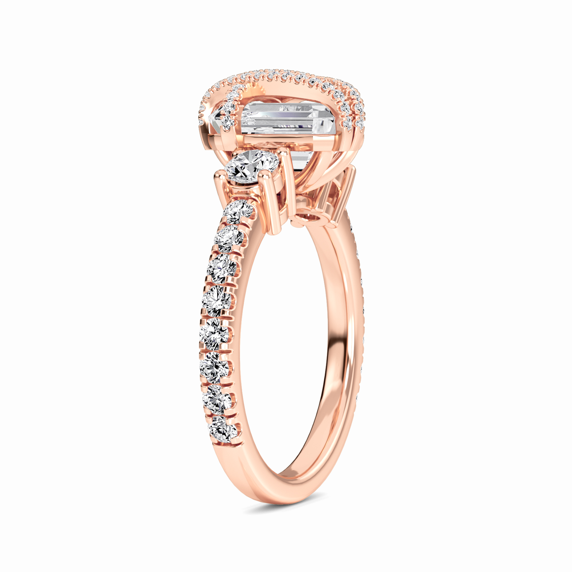 White Diamond Criss-Cross Halo Three-Stone Engagement Ring - Tisha