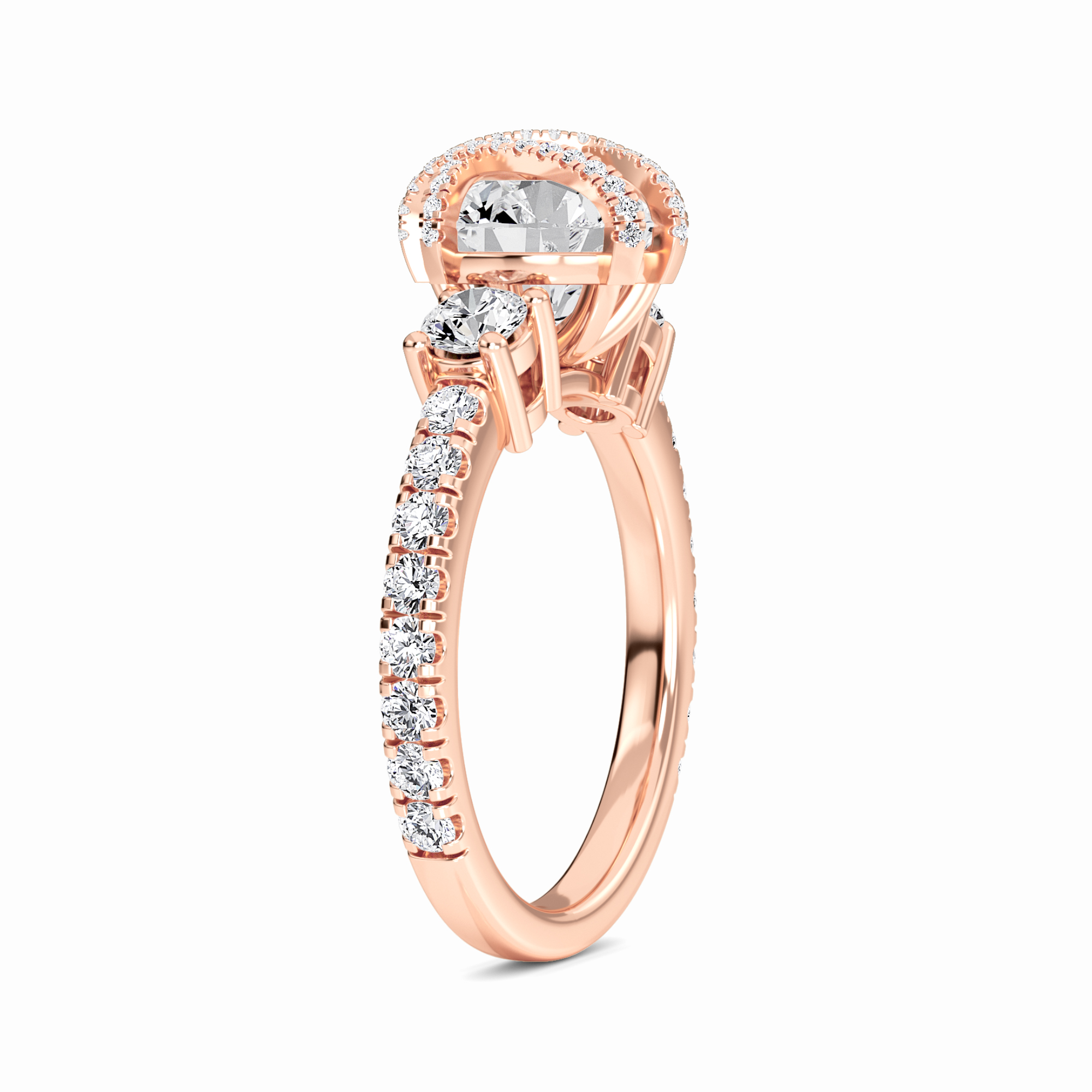 White Diamond Criss-Cross Halo Three-Stone Engagement Ring - Tisha