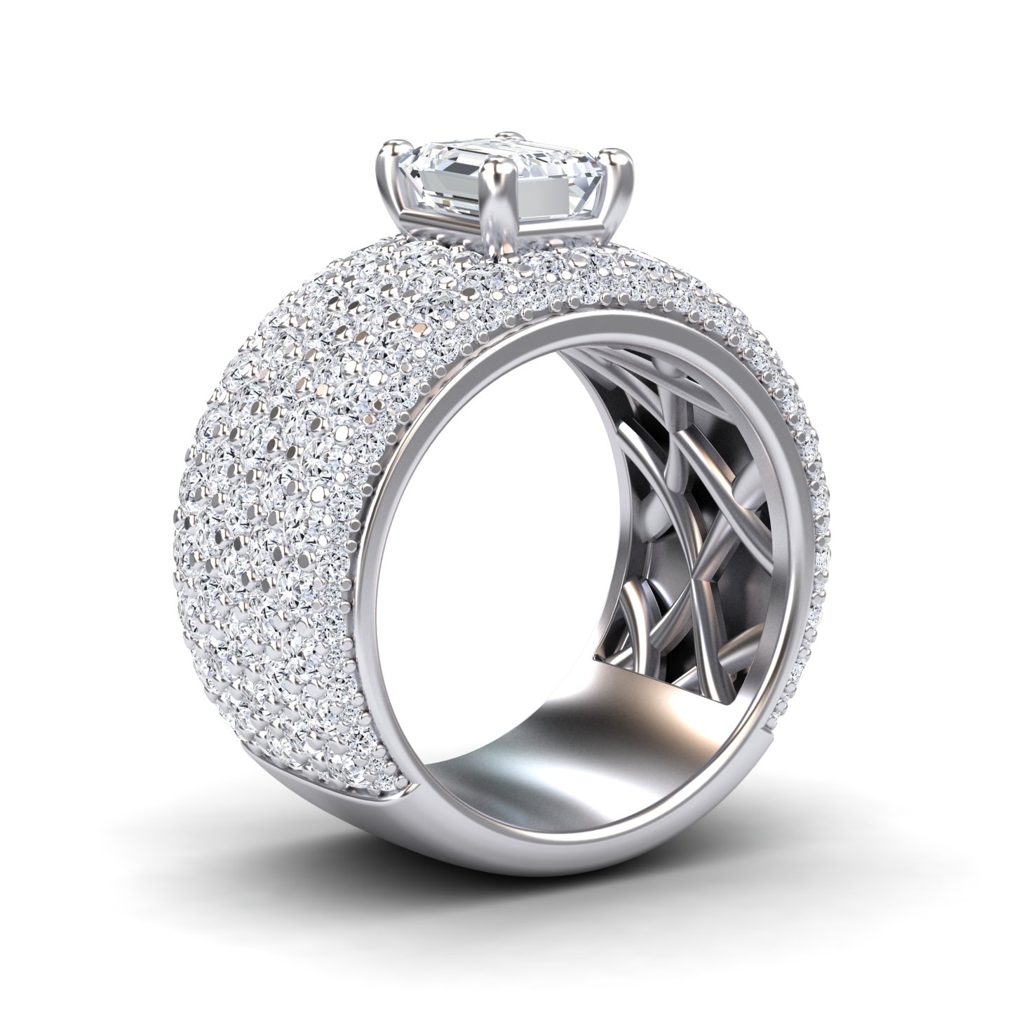 White Diamond Pave Dome Statement Engagement Ring - Valeria