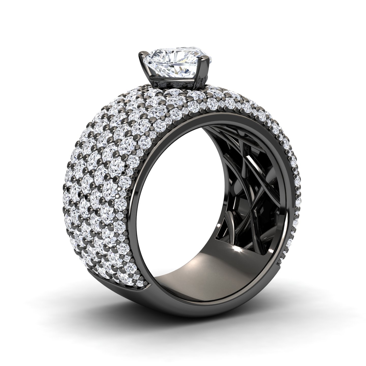 White Diamond Pave Dome Statement Engagement Ring - Valeria