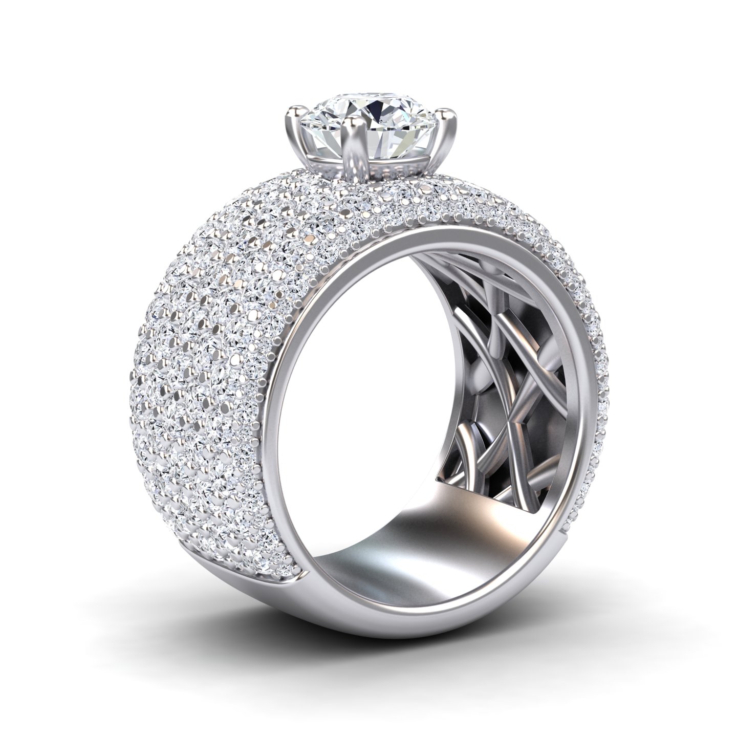 White Diamond Pave Dome Statement Engagement Ring - Valeria