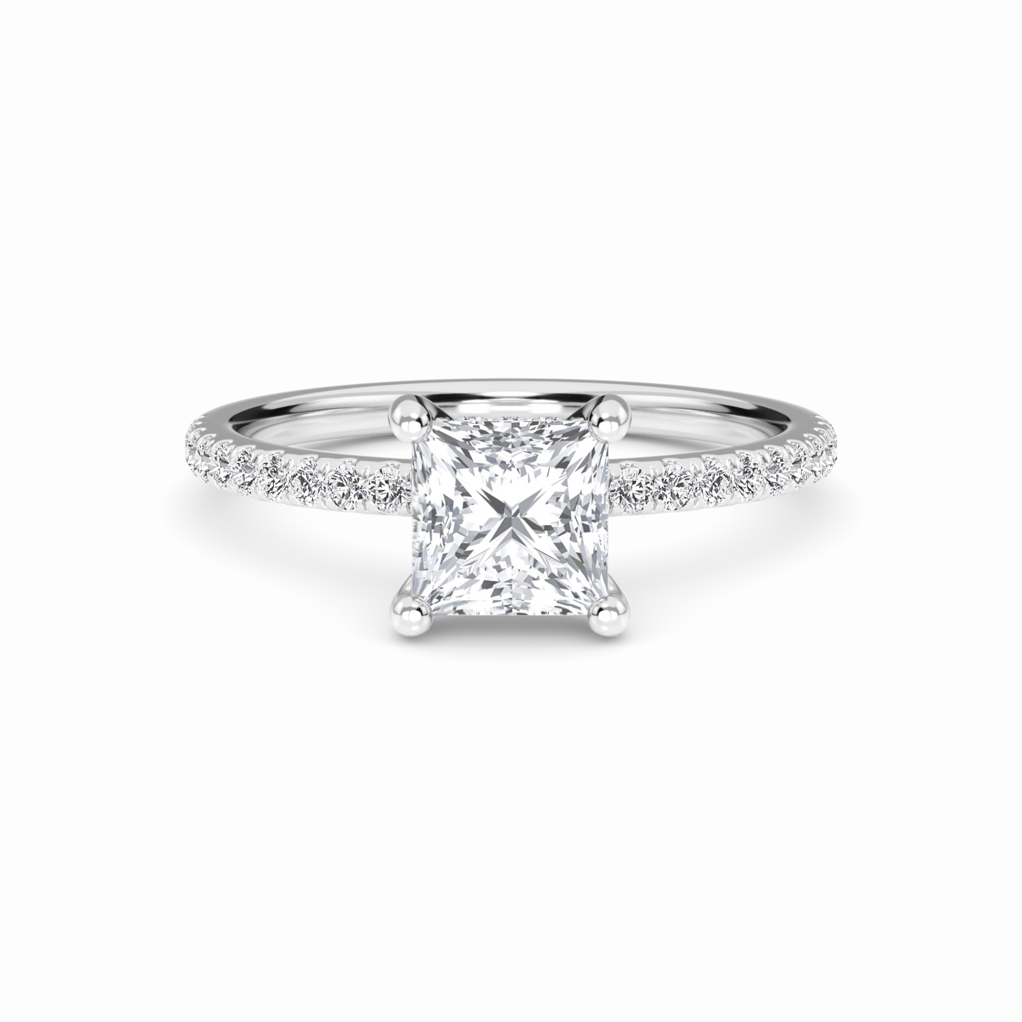 White Diamond Classic Petite Pave Engagement Ring - Adalynn