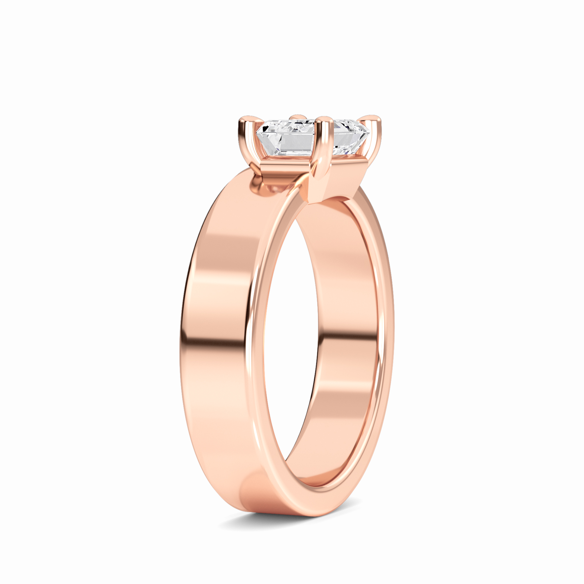 White Diamond Wide Band Solitaire Engagement Ring - Diya