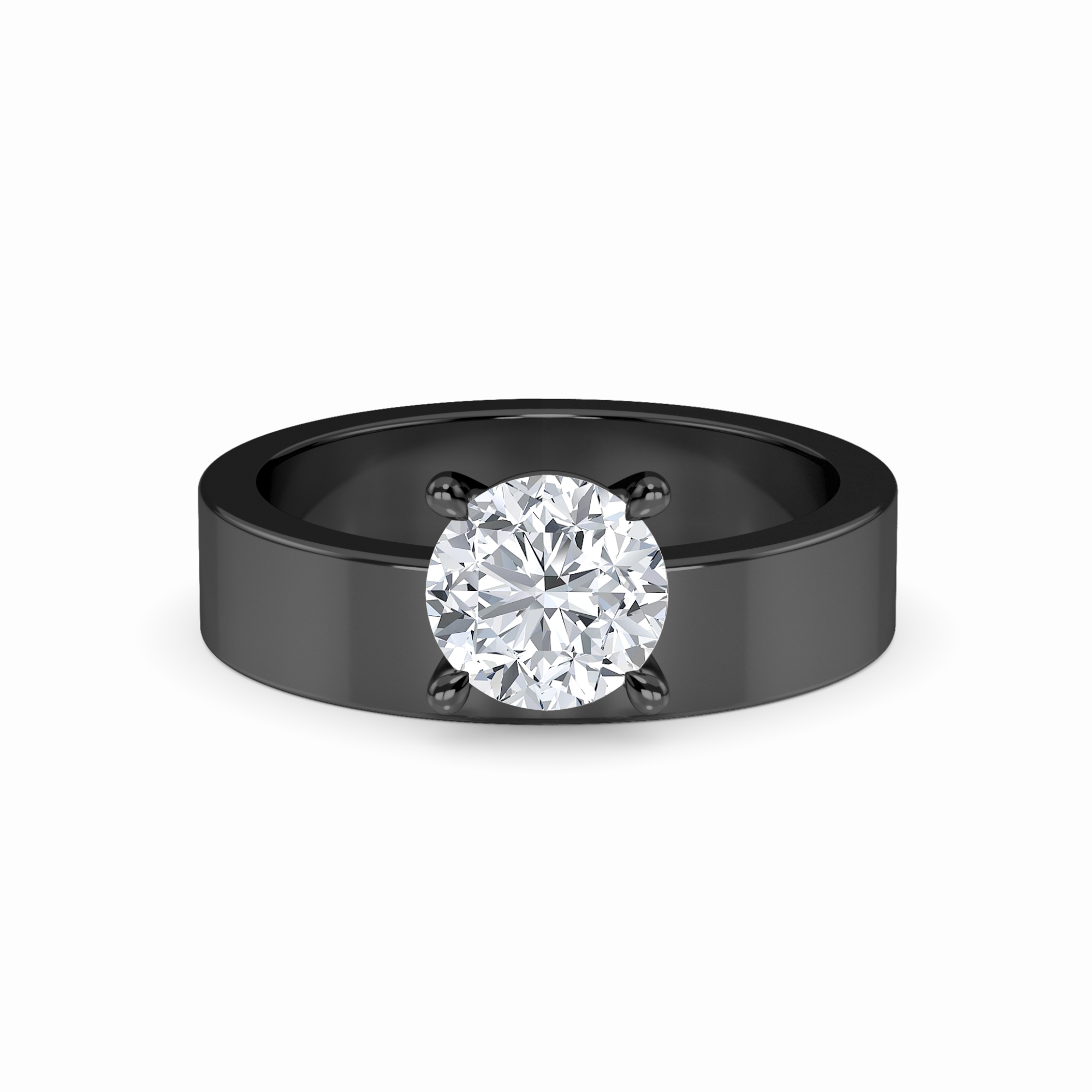 White Diamond Wide Band Solitaire Engagement Ring - Diya