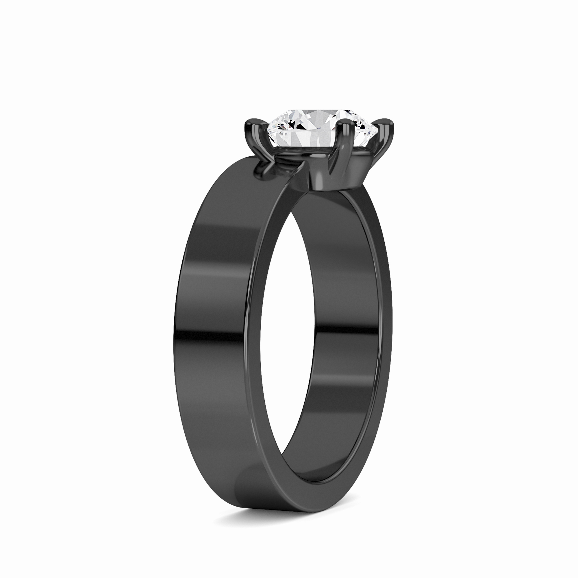 White Diamond Wide Band Solitaire Engagement Ring - Diya