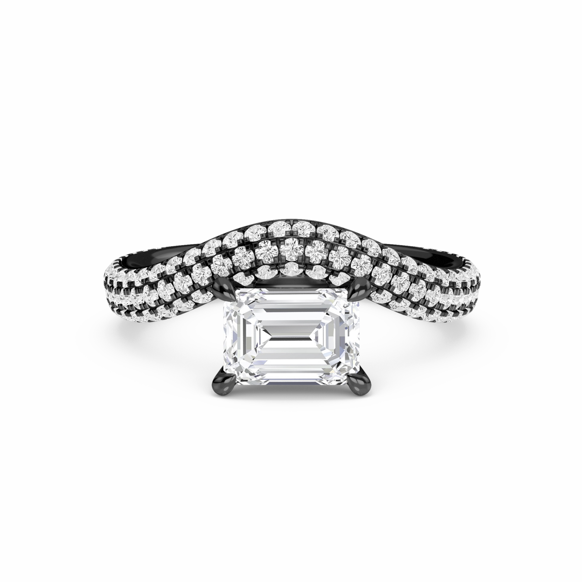 White Diamond Pave Set Swirl Engagement Ring - Adelina