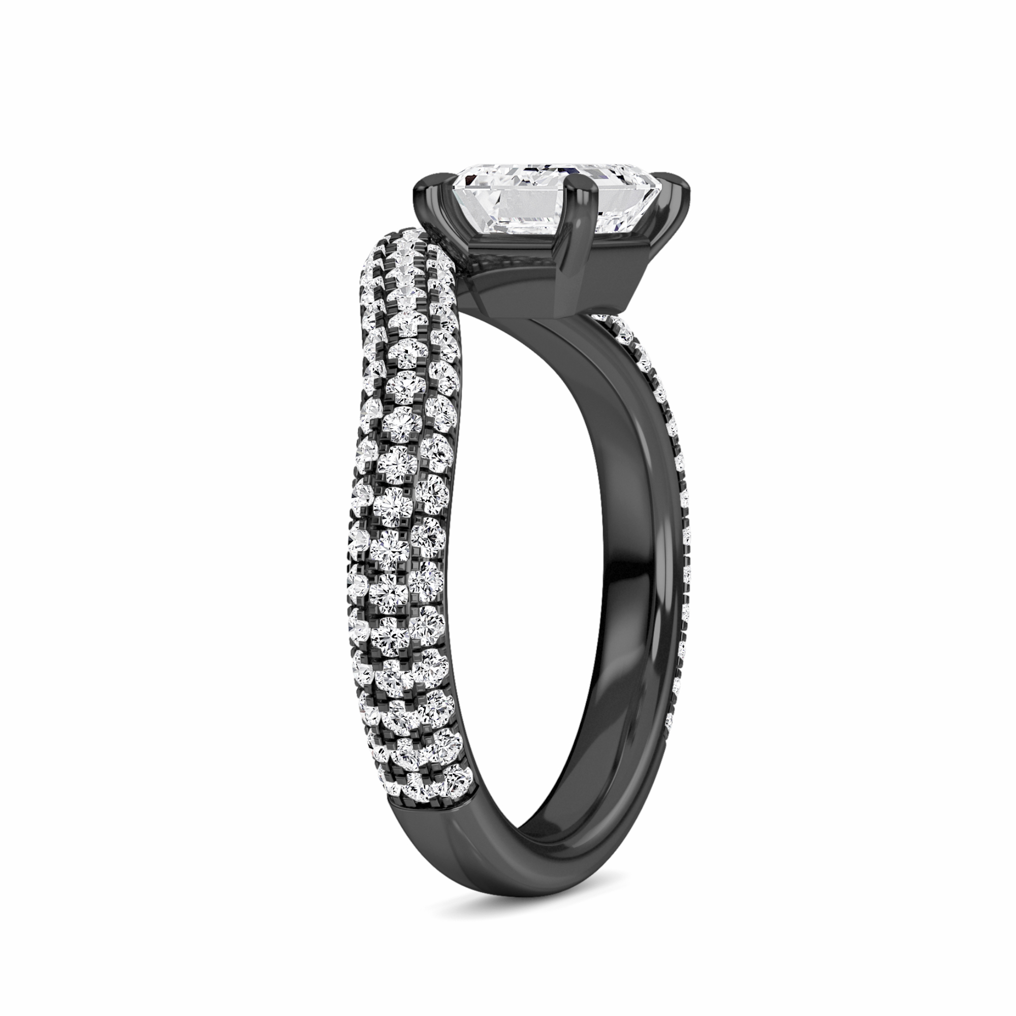 White Diamond Pave Set Swirl Engagement Ring - Adelina