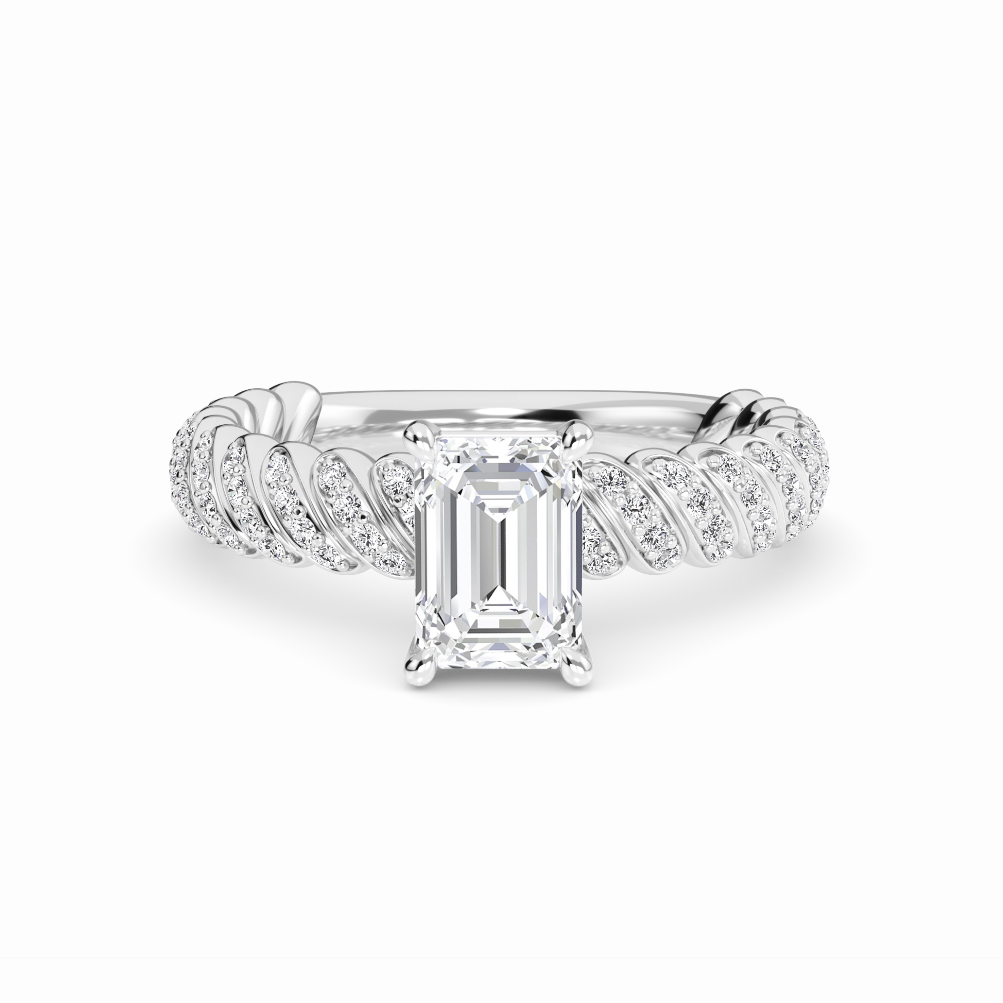 White Diamond Twisted Pave Rope Engagement Ring - Willow