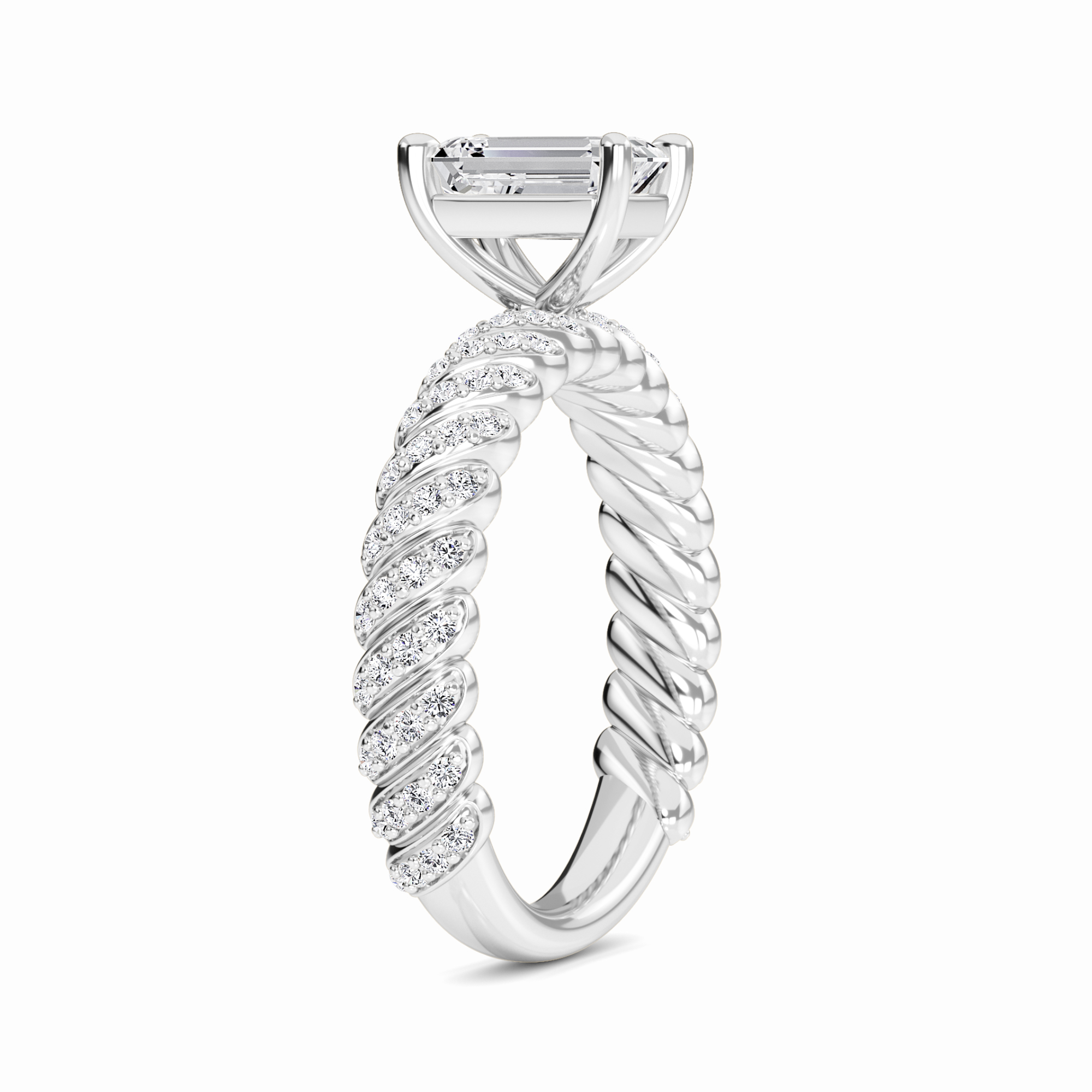 White Diamond Twisted Pave Rope Engagement Ring - Willow