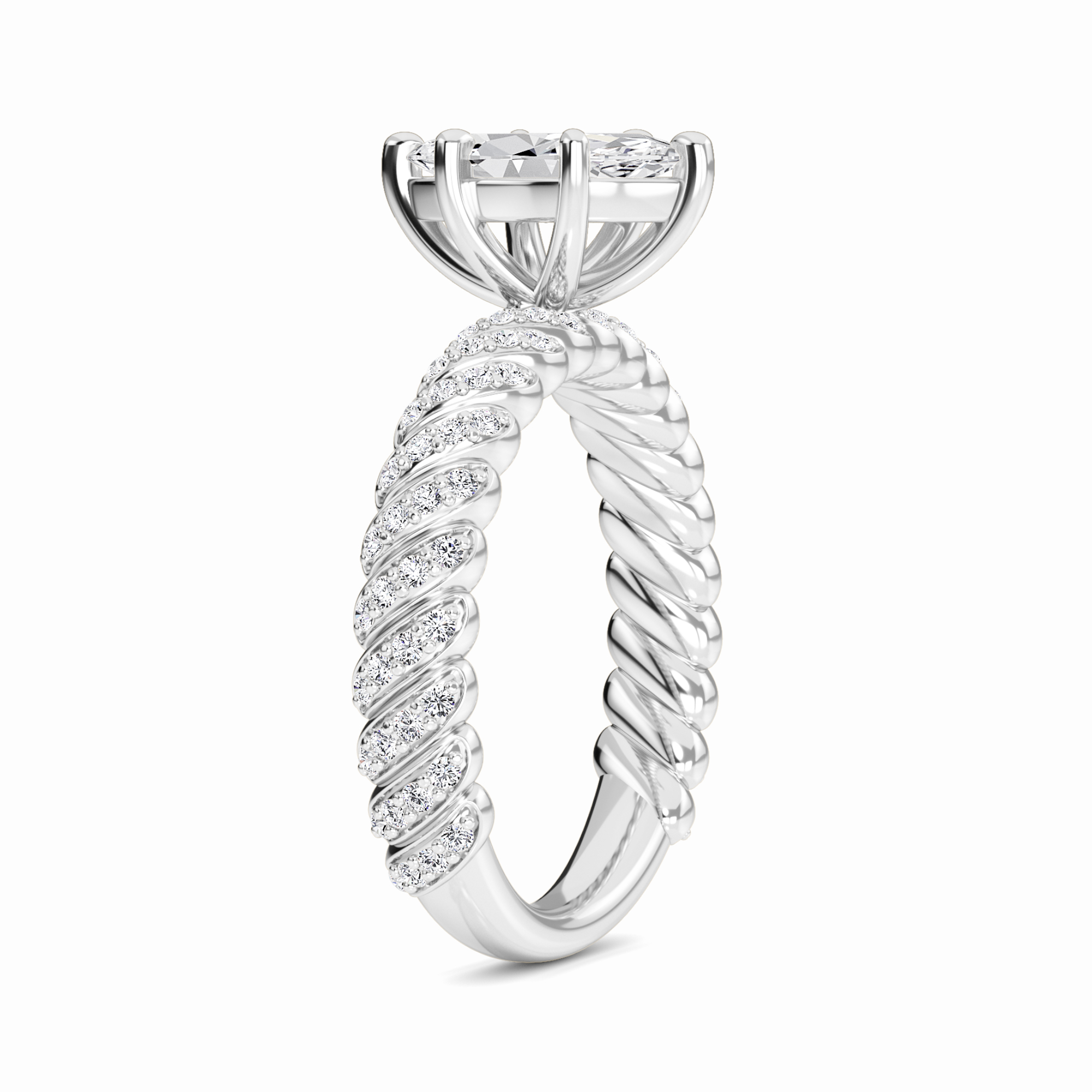 White Diamond Twisted Pave Rope Engagement Ring - Willow