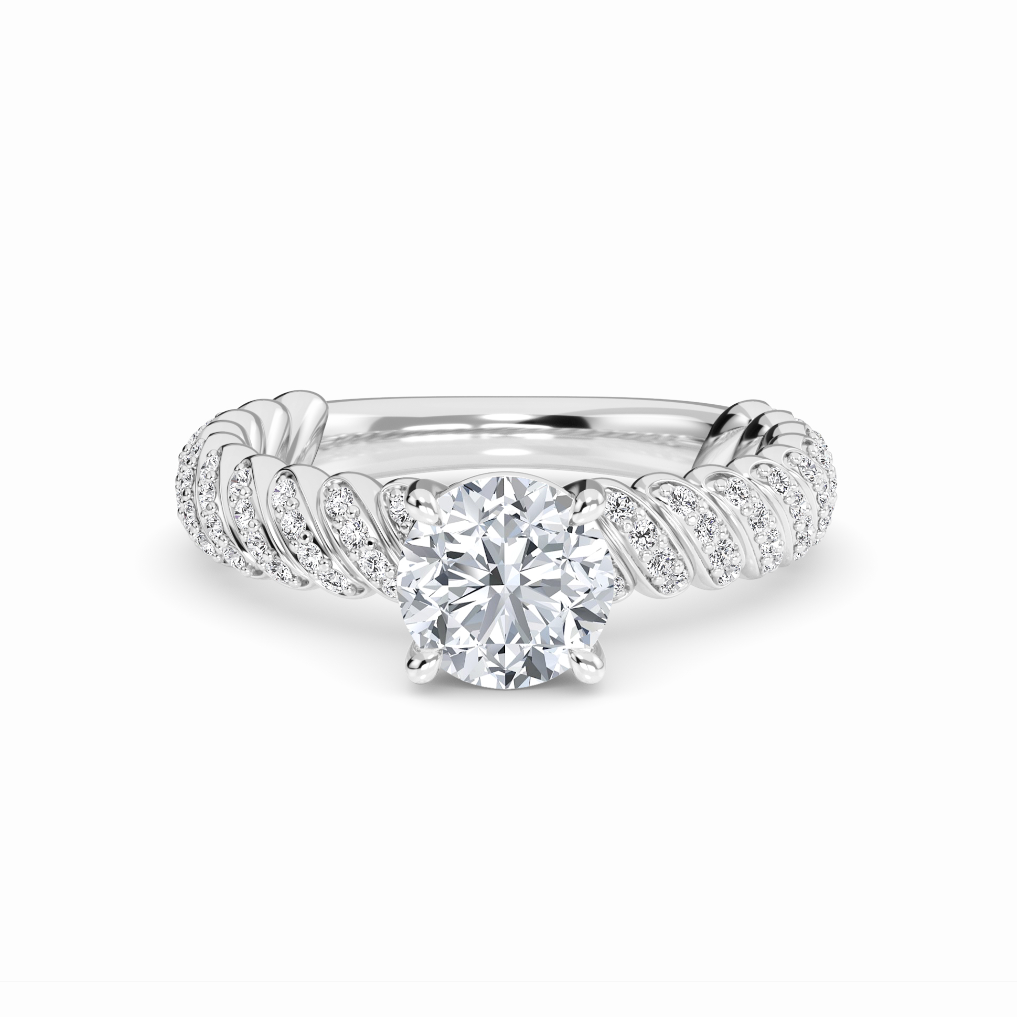 White Diamond Twisted Pave Rope Engagement Ring - Willow