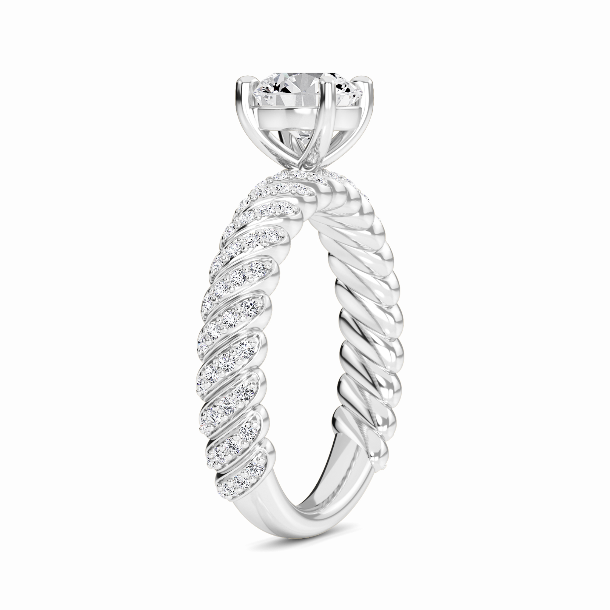 White Diamond Twisted Pave Rope Engagement Ring - Willow
