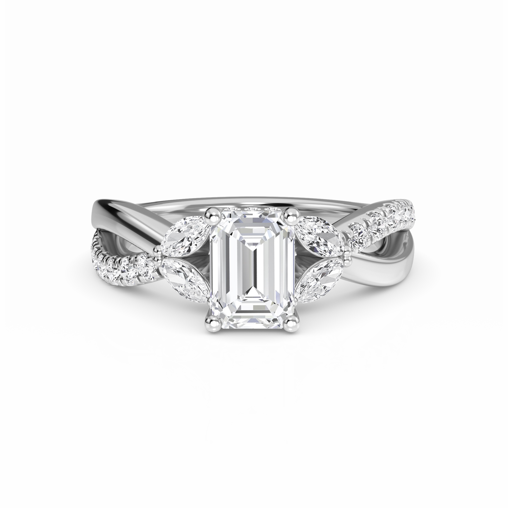 White Diamond Leaf Motif Twisted Engagement Ring - Skylar