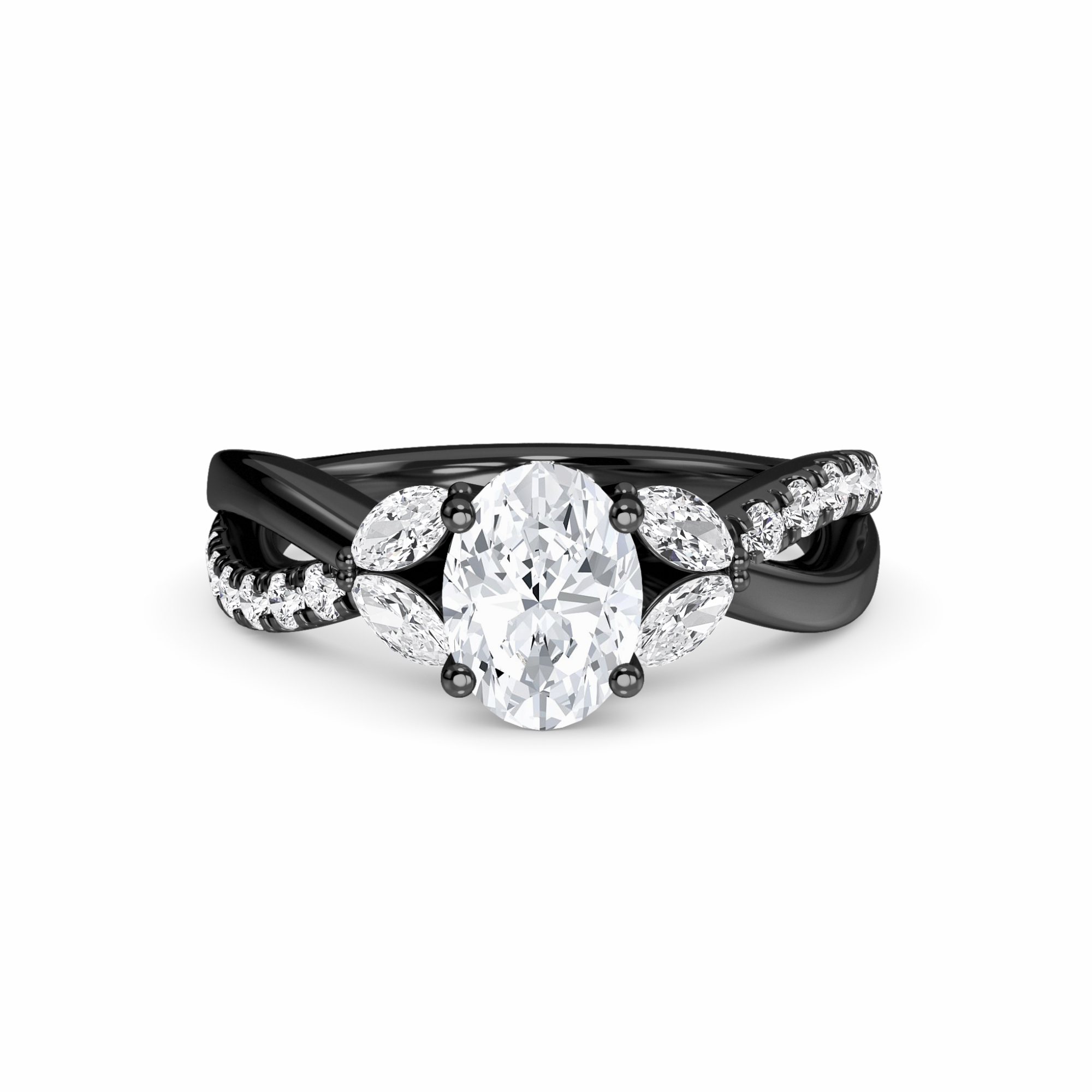 White Diamond Leaf Motif Twisted Engagement Ring - Skylar