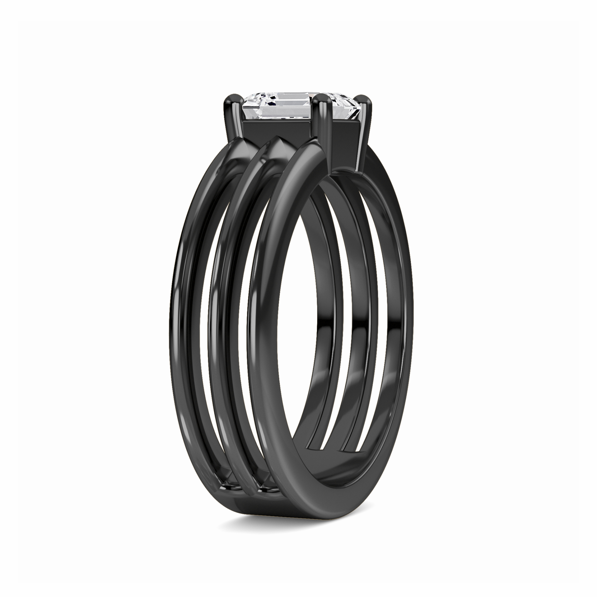 White Diamond Triple Band Solitaire Engagement Ring - Ekta