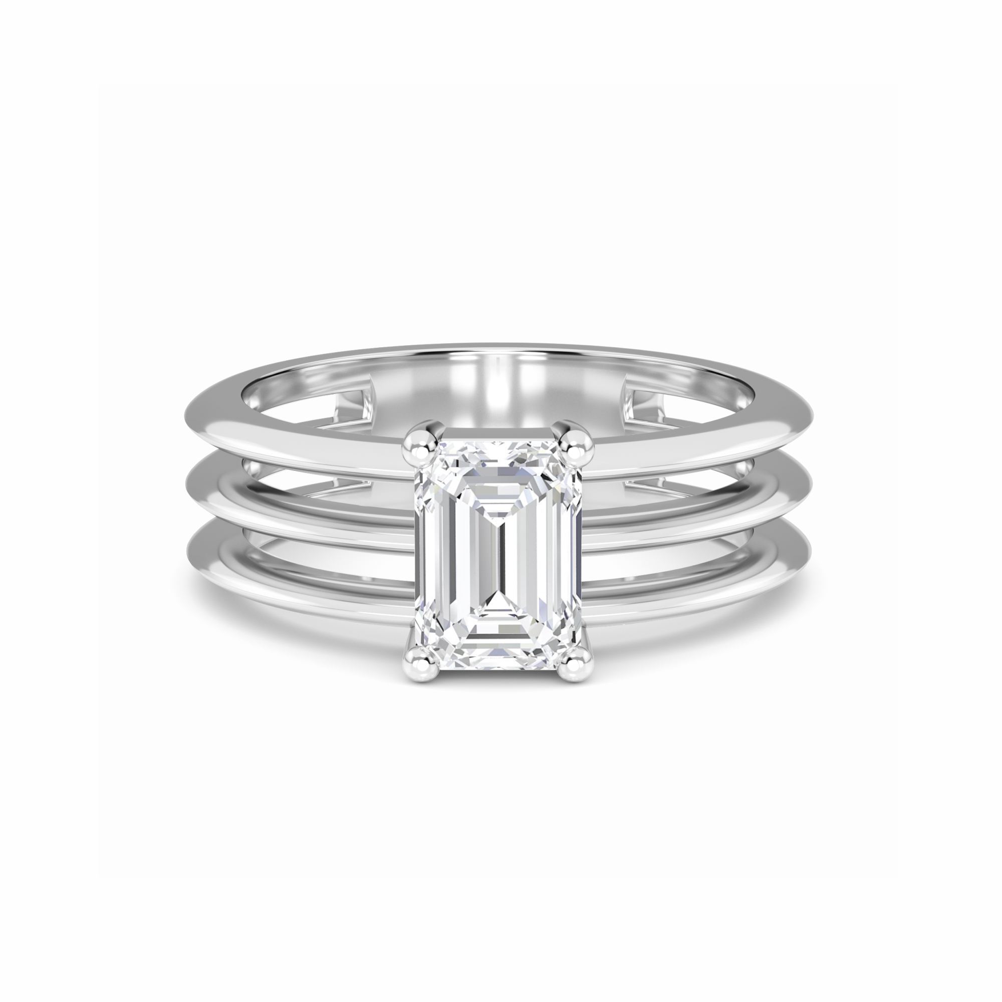 White Diamond Triple Band Solitaire Engagement Ring - Ekta