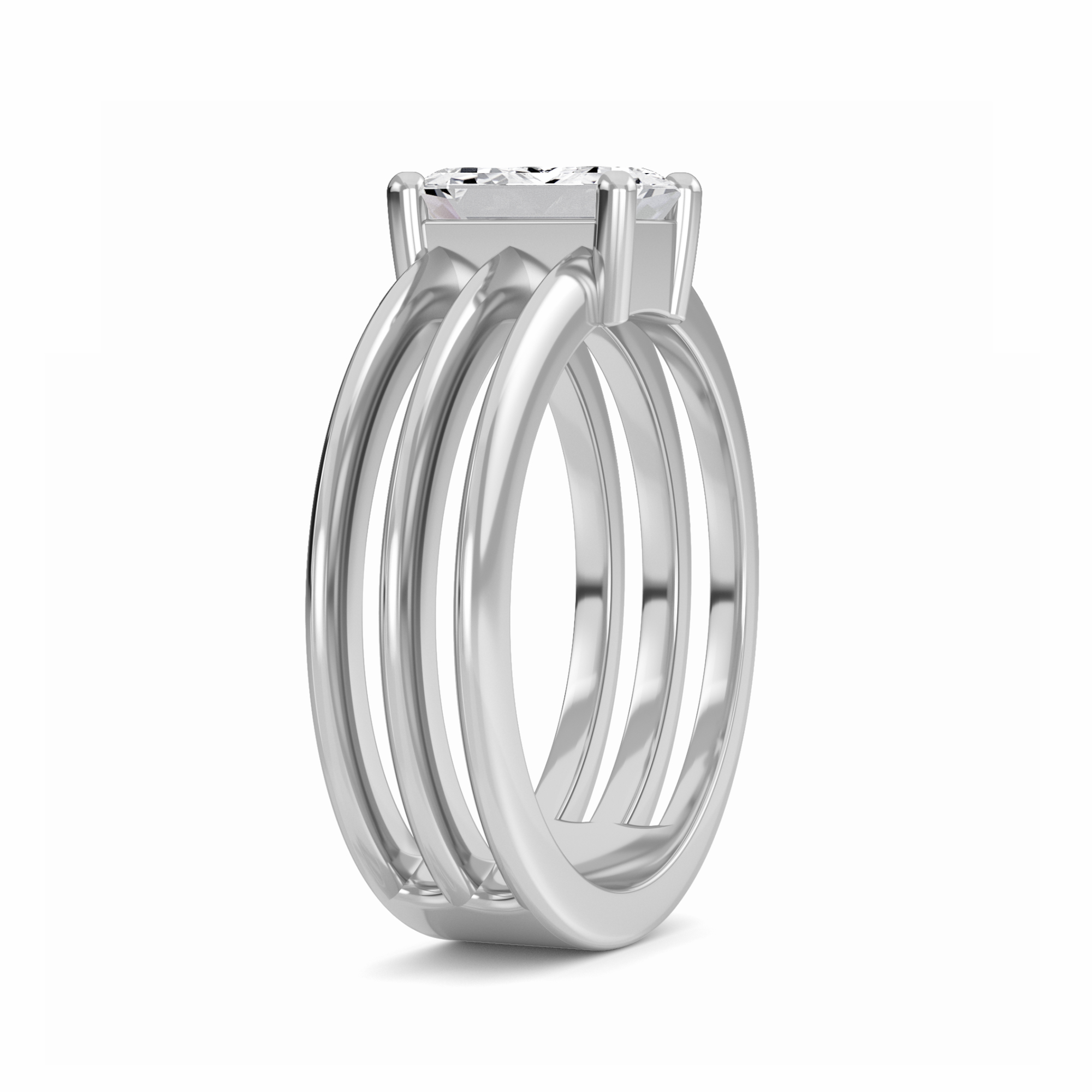 White Diamond Triple Band Solitaire Engagement Ring - Ekta