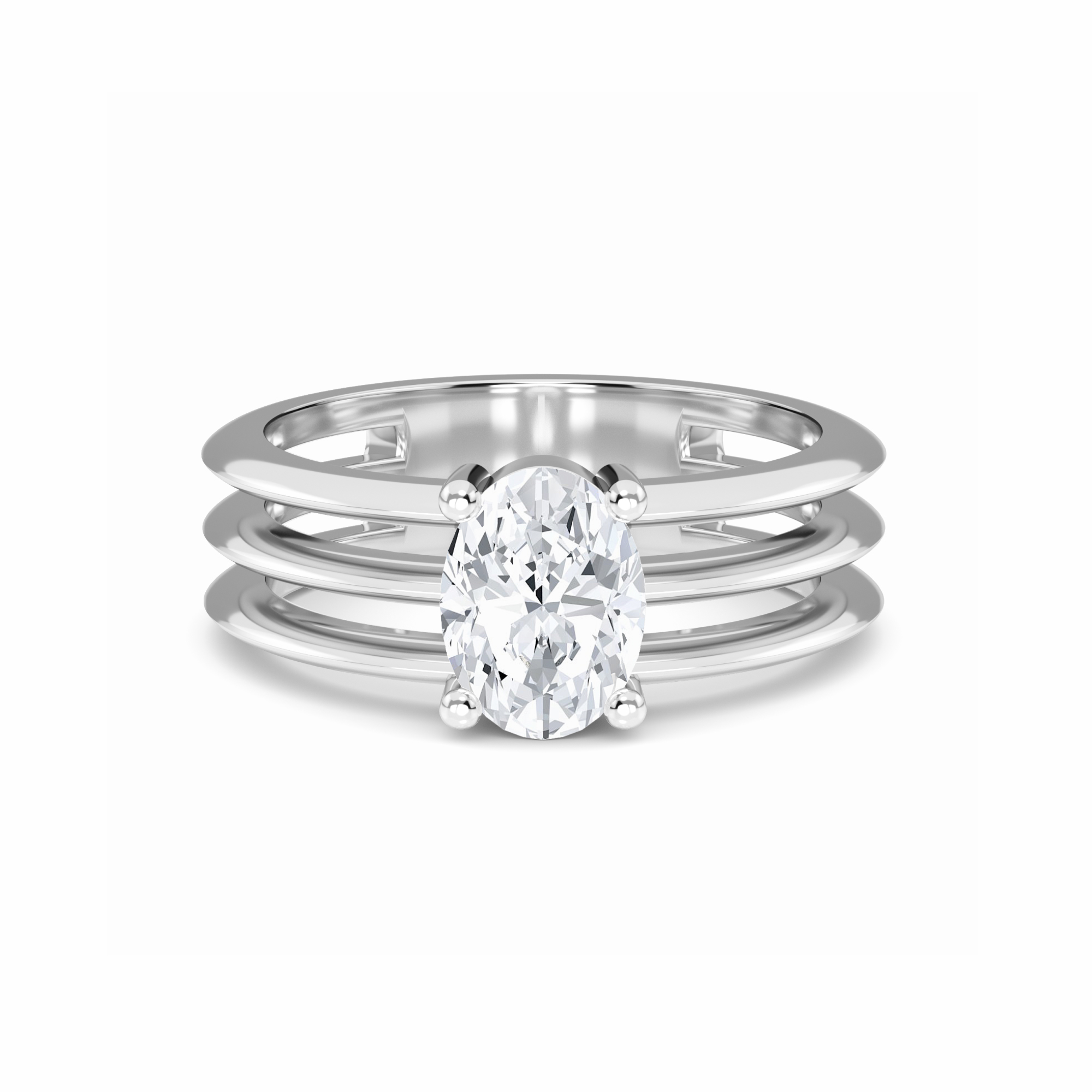 White Diamond Triple Band Solitaire Engagement Ring - Ekta