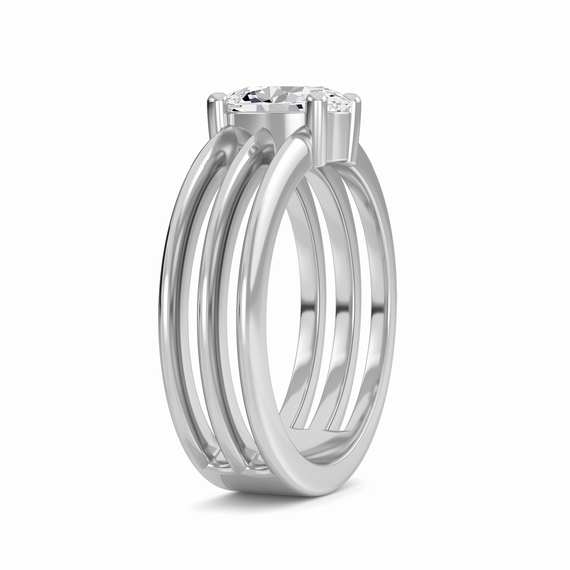 White Diamond Triple Band Solitaire Engagement Ring - Ekta