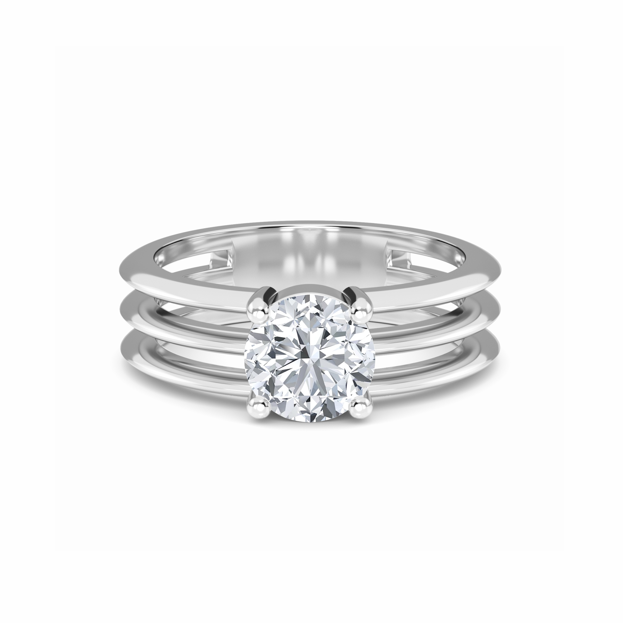 White Diamond Triple Band Solitaire Engagement Ring - Ekta