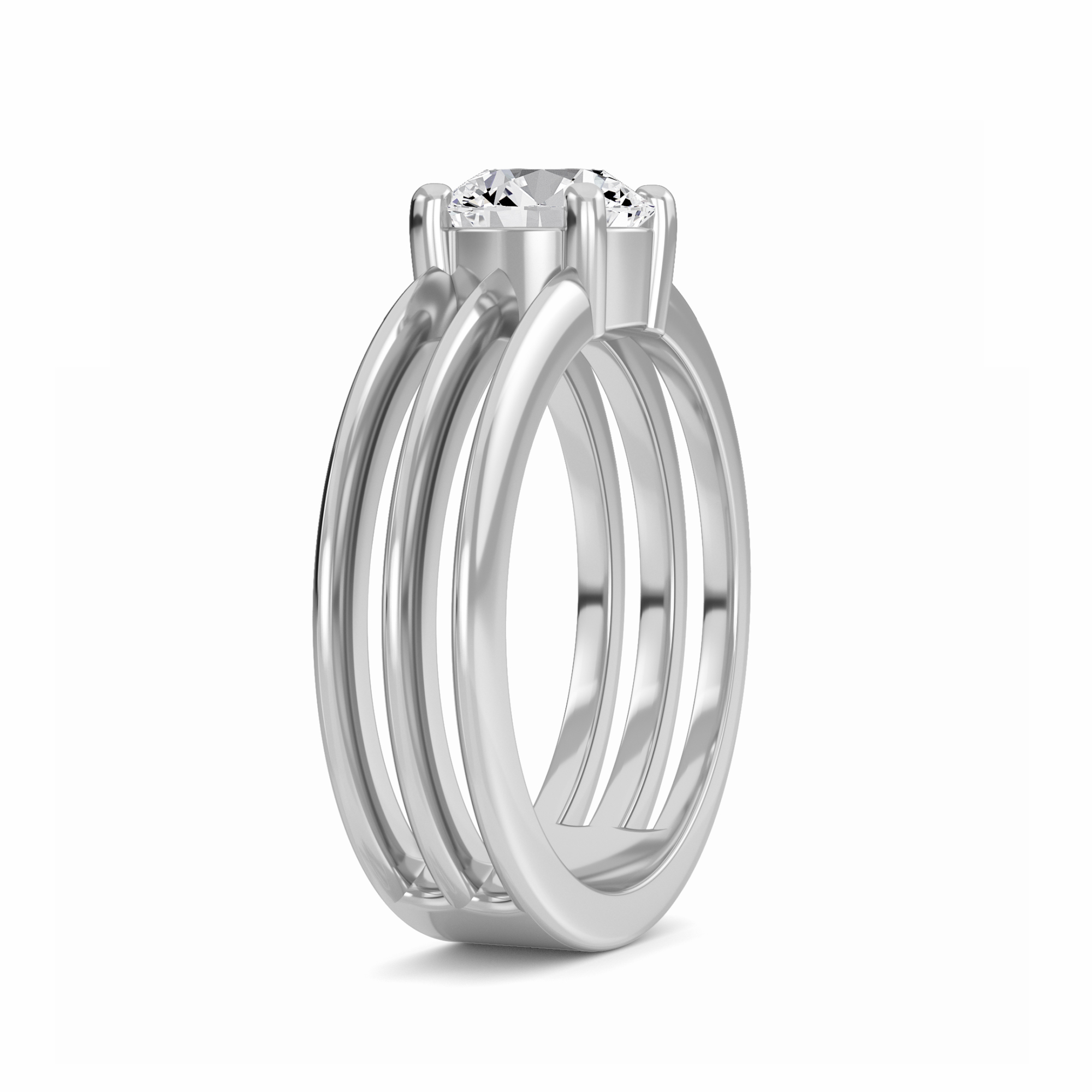 White Diamond Triple Band Solitaire Engagement Ring - Ekta