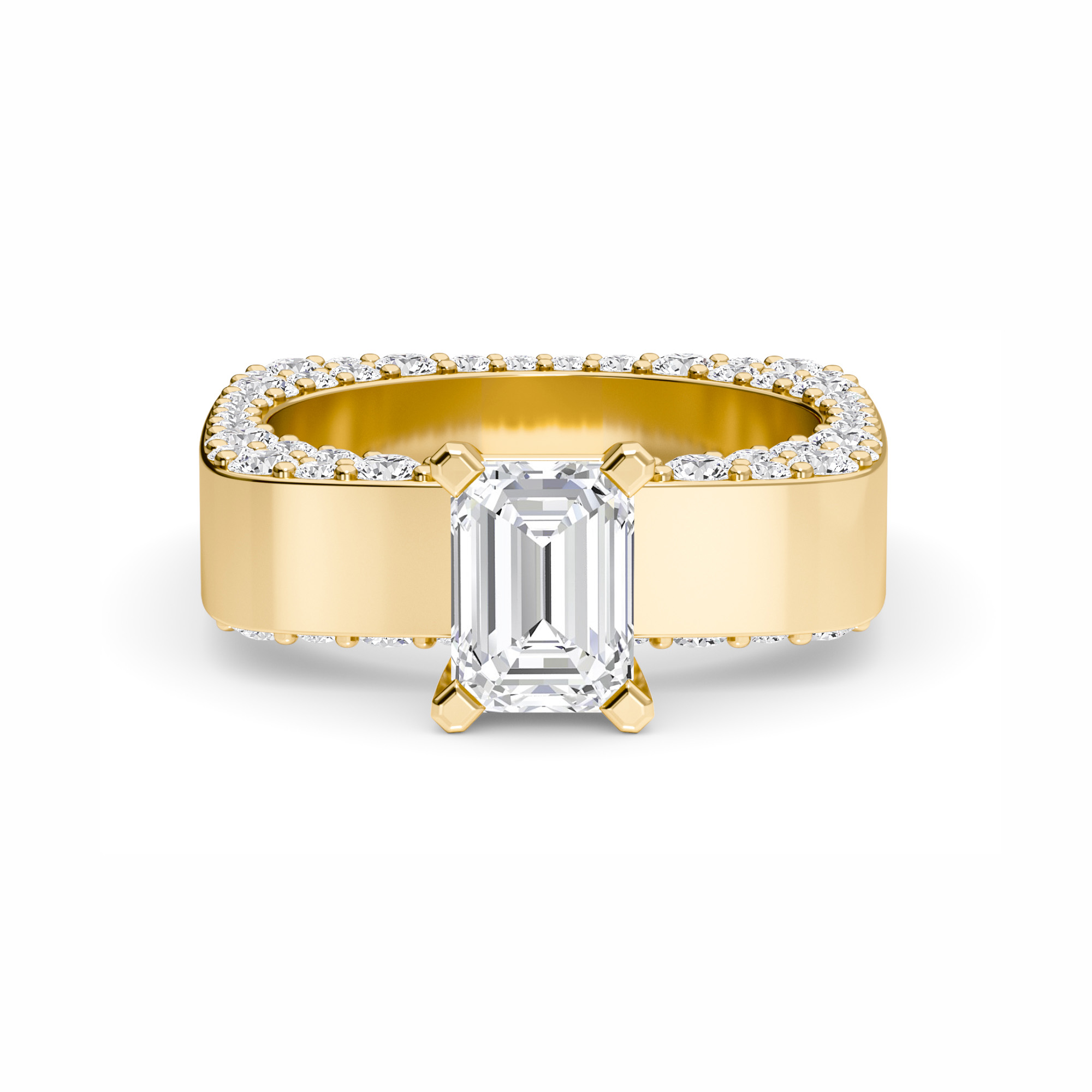 White Diamond Pave Set Wide Band Engagement Ring - Estrella