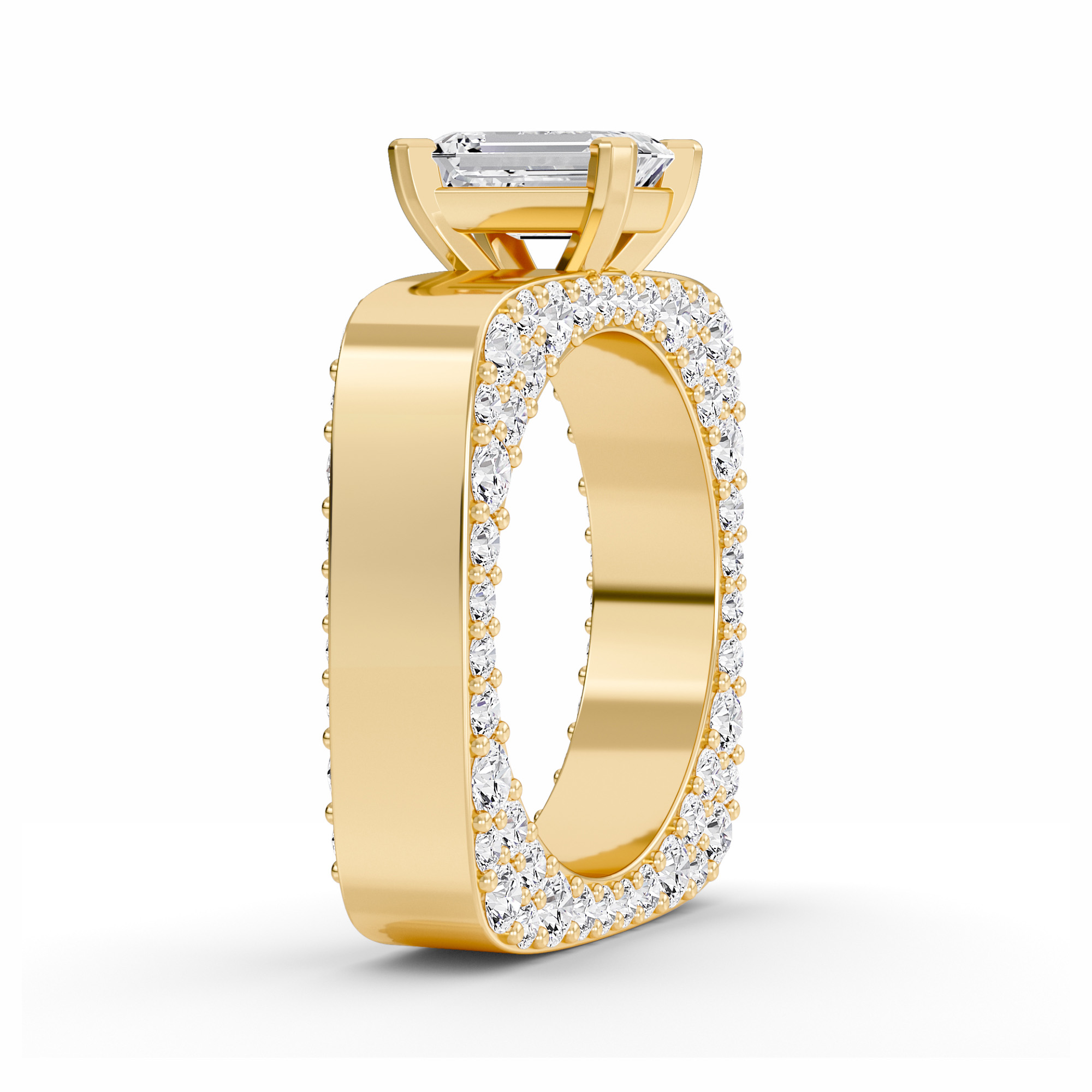 White Diamond Pave Set Wide Band Engagement Ring - Estrella