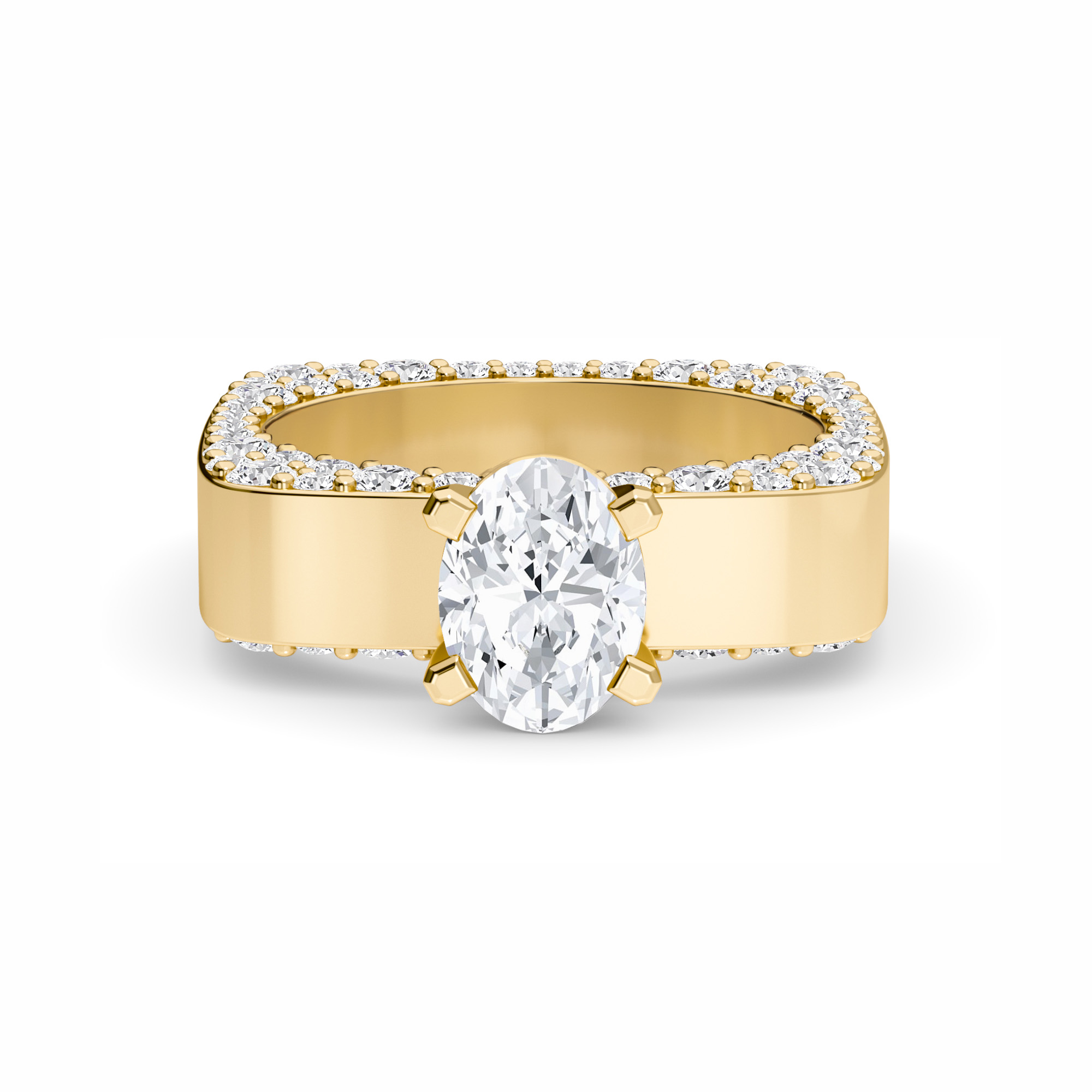 White Diamond Pave Set Wide Band Engagement Ring - Estrella