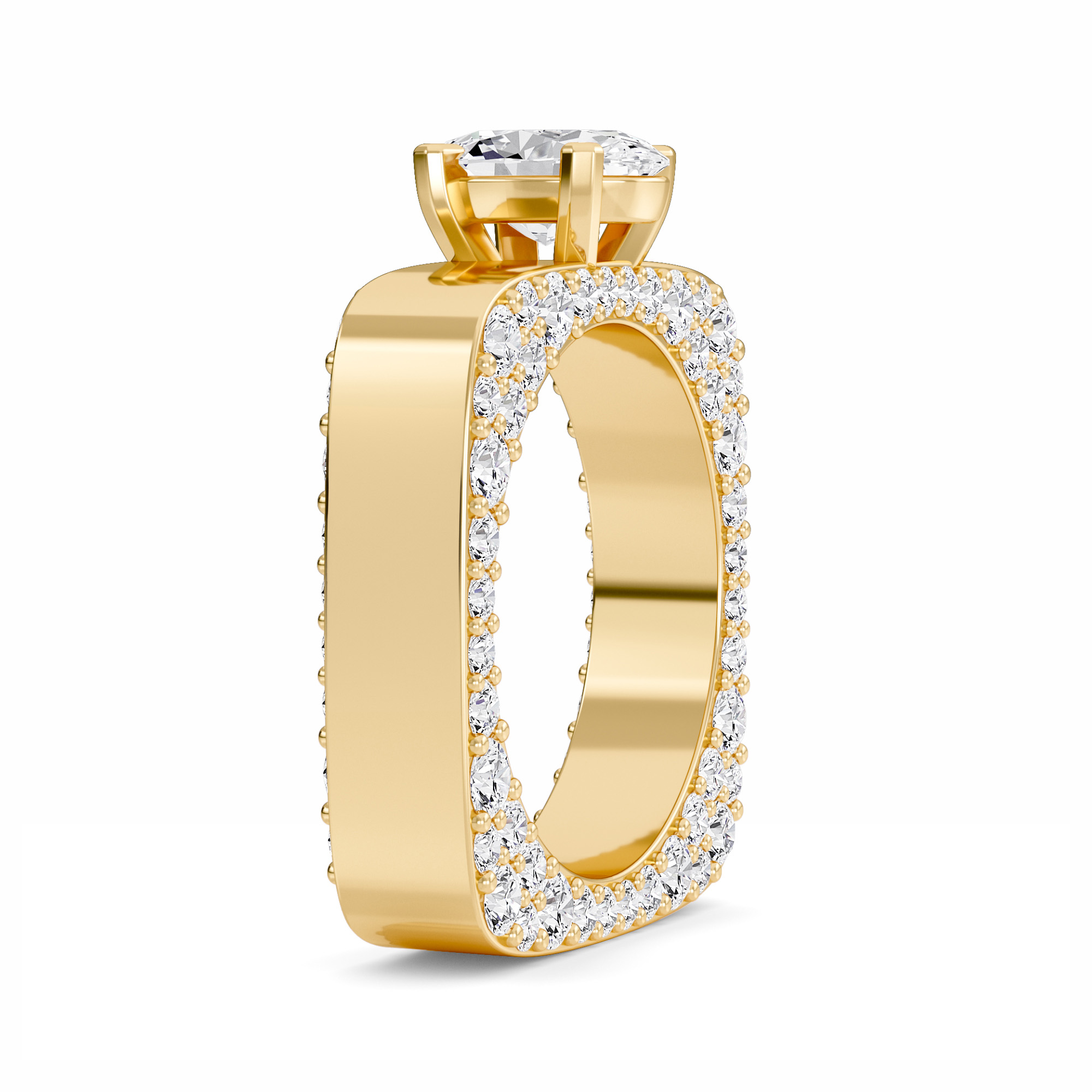 White Diamond Pave Set Wide Band Engagement Ring - Estrella
