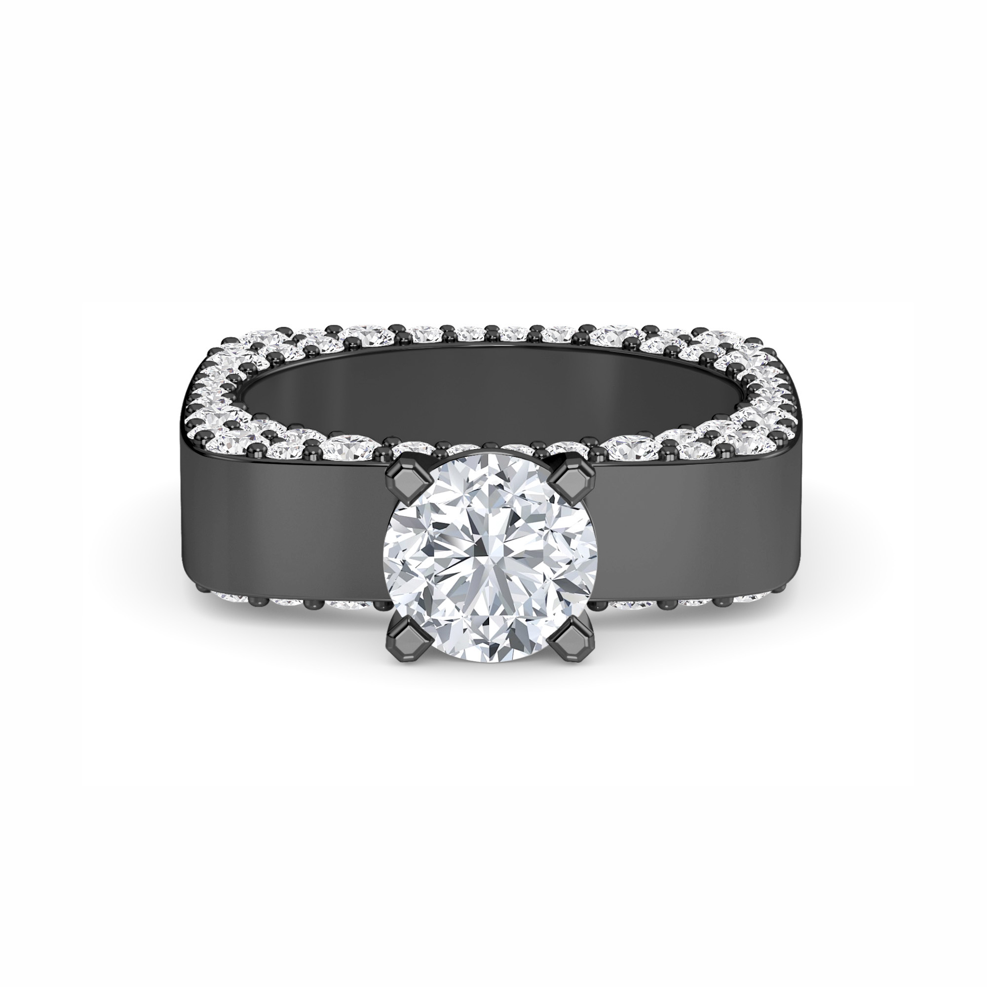 White Diamond Pave Set Wide Band Engagement Ring - Estrella