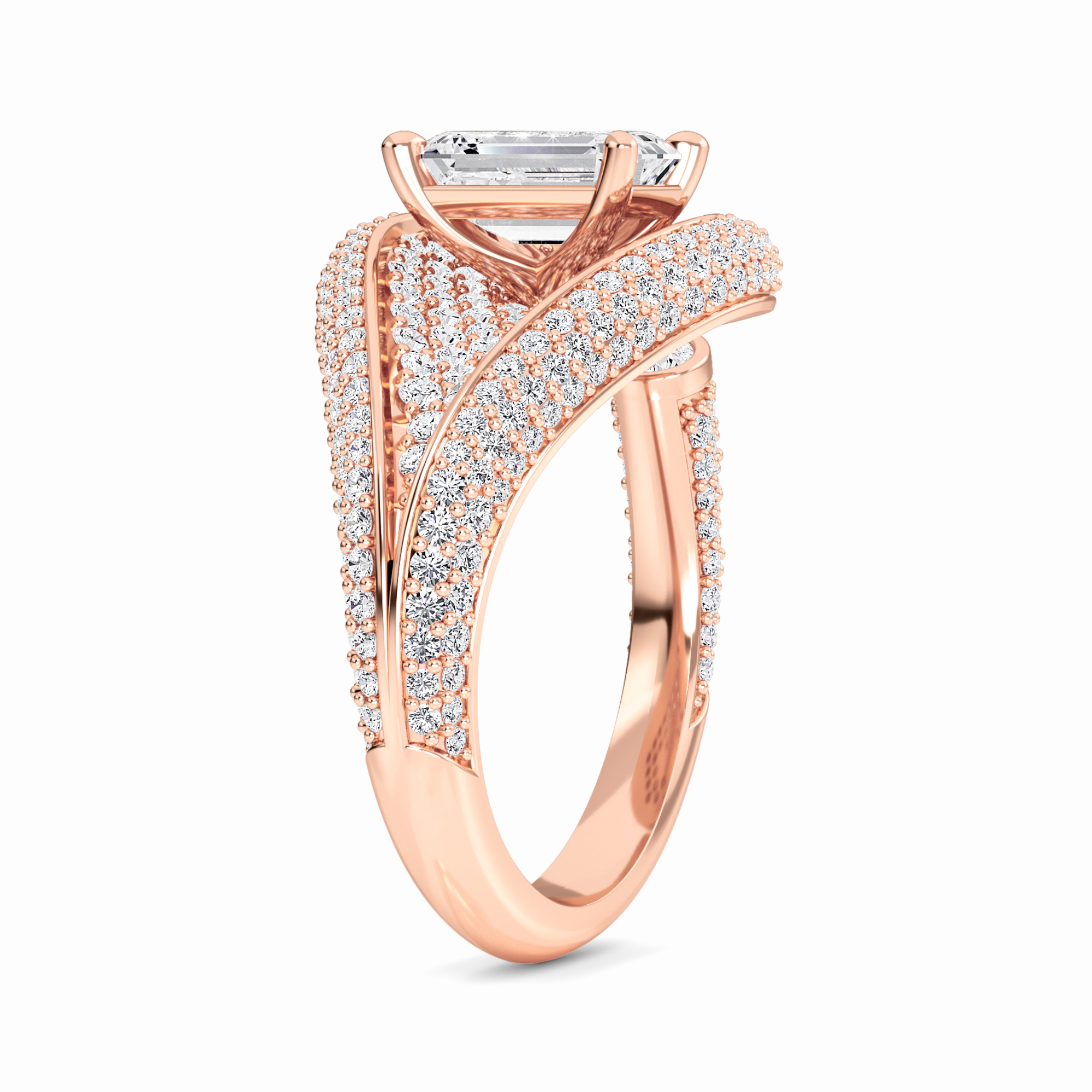White Diamond Swirl Pave Accented Engagement Ring - Marisol