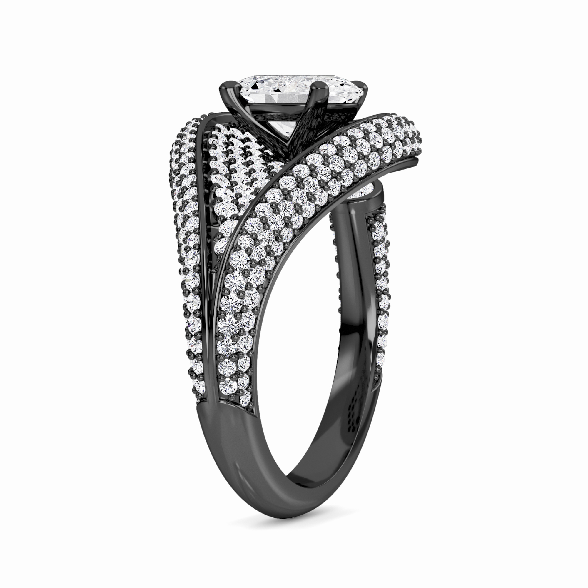 White Diamond Swirl Pave Accented Engagement Ring - Marisol