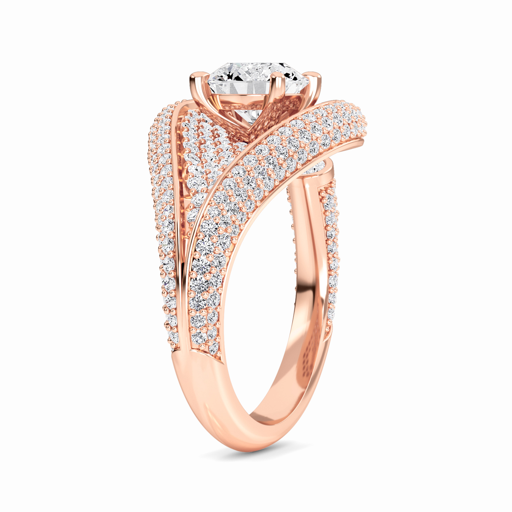 White Diamond Swirl Pave Accented Engagement Ring - Marisol