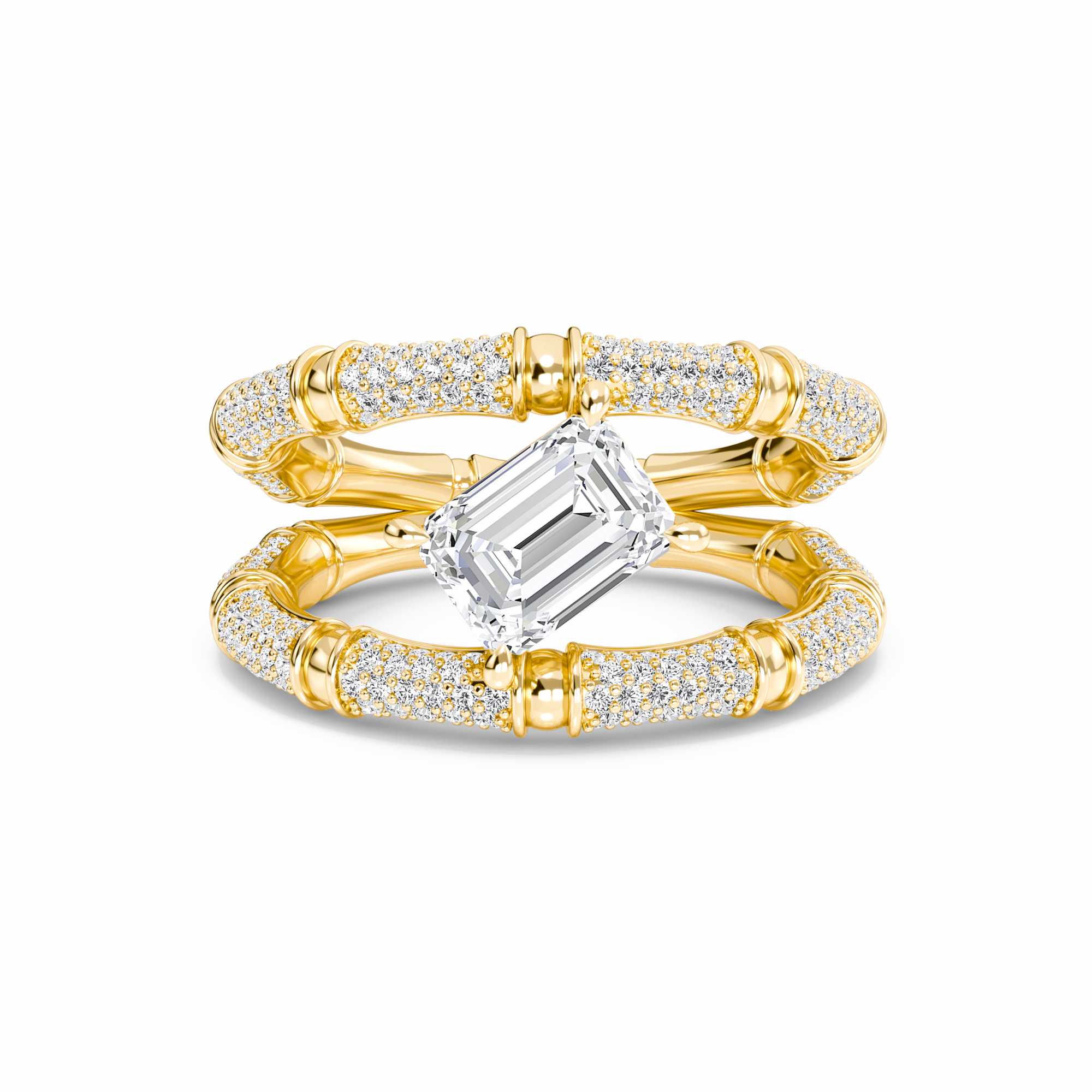 White Diamond Accented Bamboo Inspired Engagement Ring - Colette