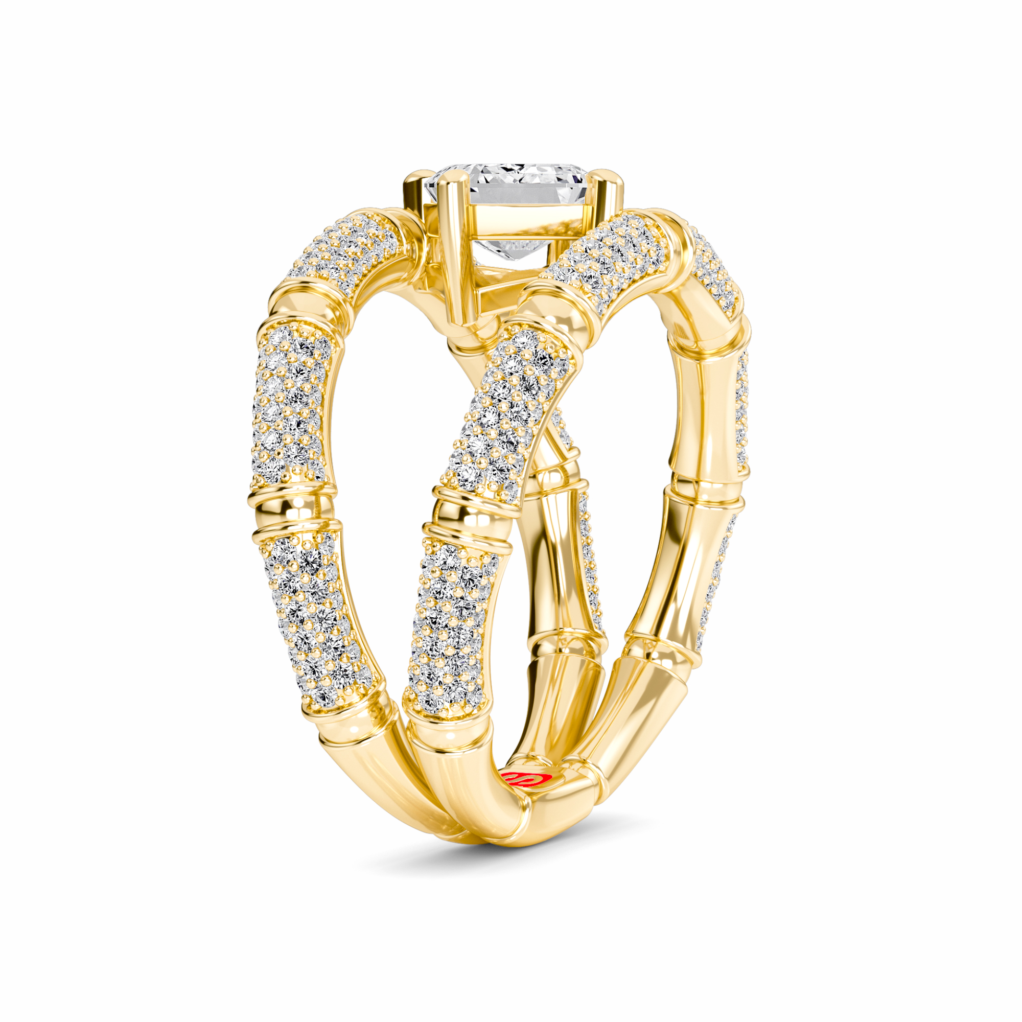 White Diamond Accented Bamboo Inspired Engagement Ring - Colette