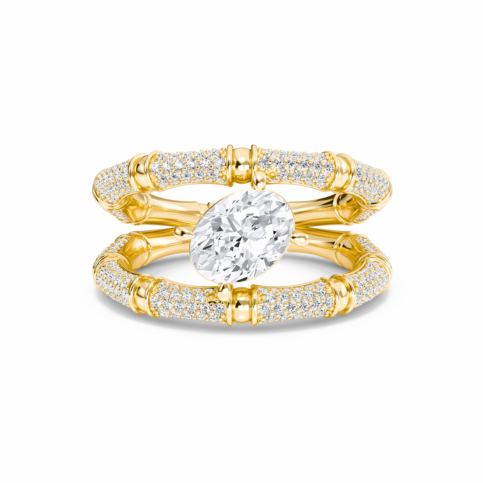 White Diamond Accented Bamboo Inspired Engagement Ring - Colette