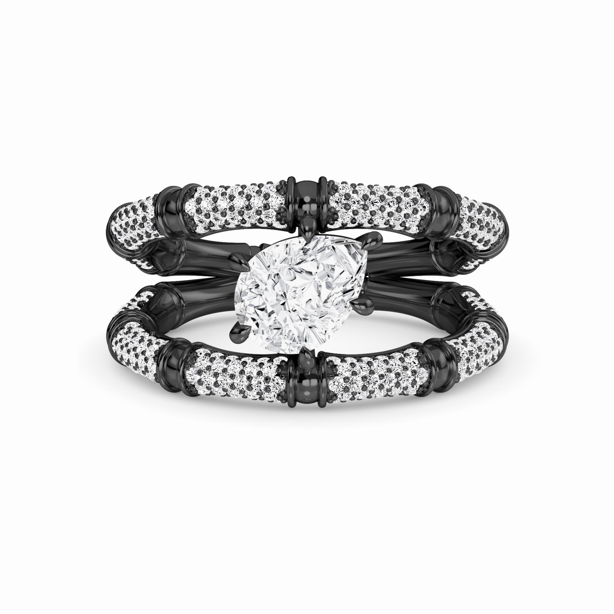 White Diamond Accented Bamboo Inspired Engagement Ring - Colette