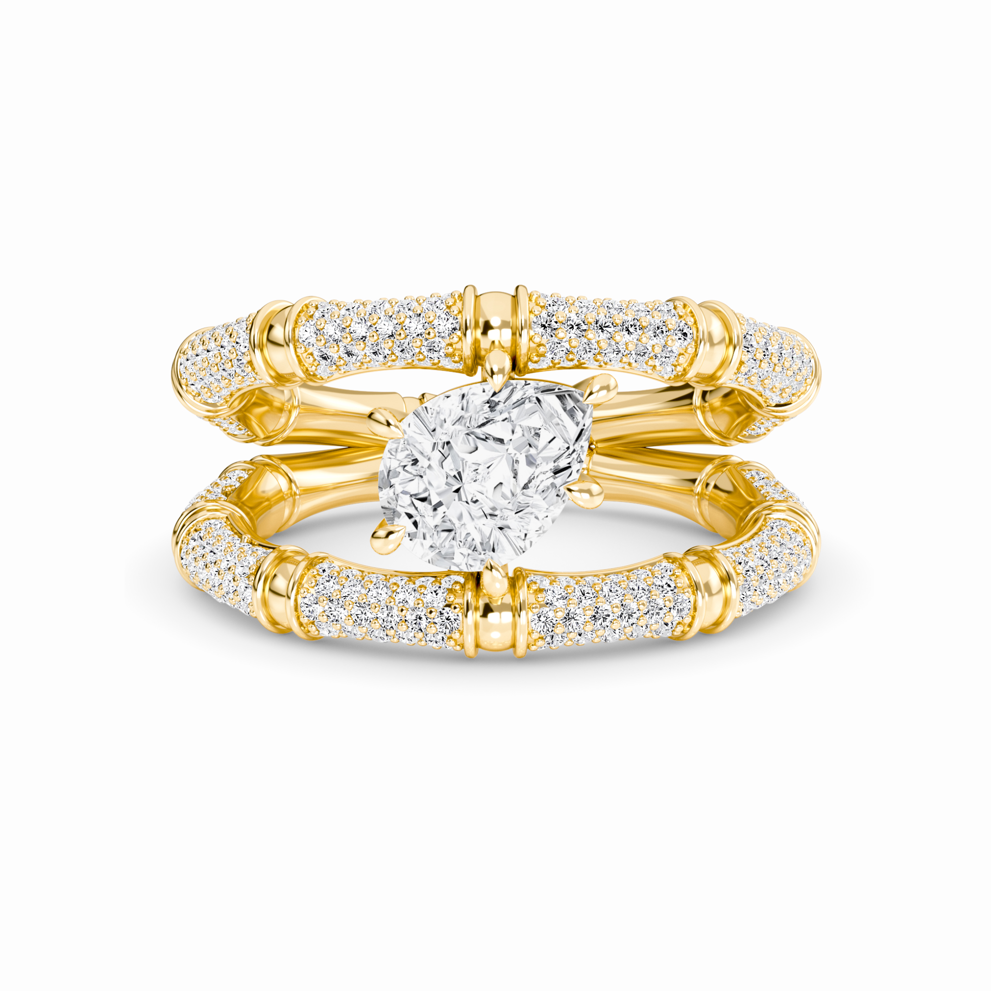 White Diamond Accented Bamboo Inspired Engagement Ring - Colette