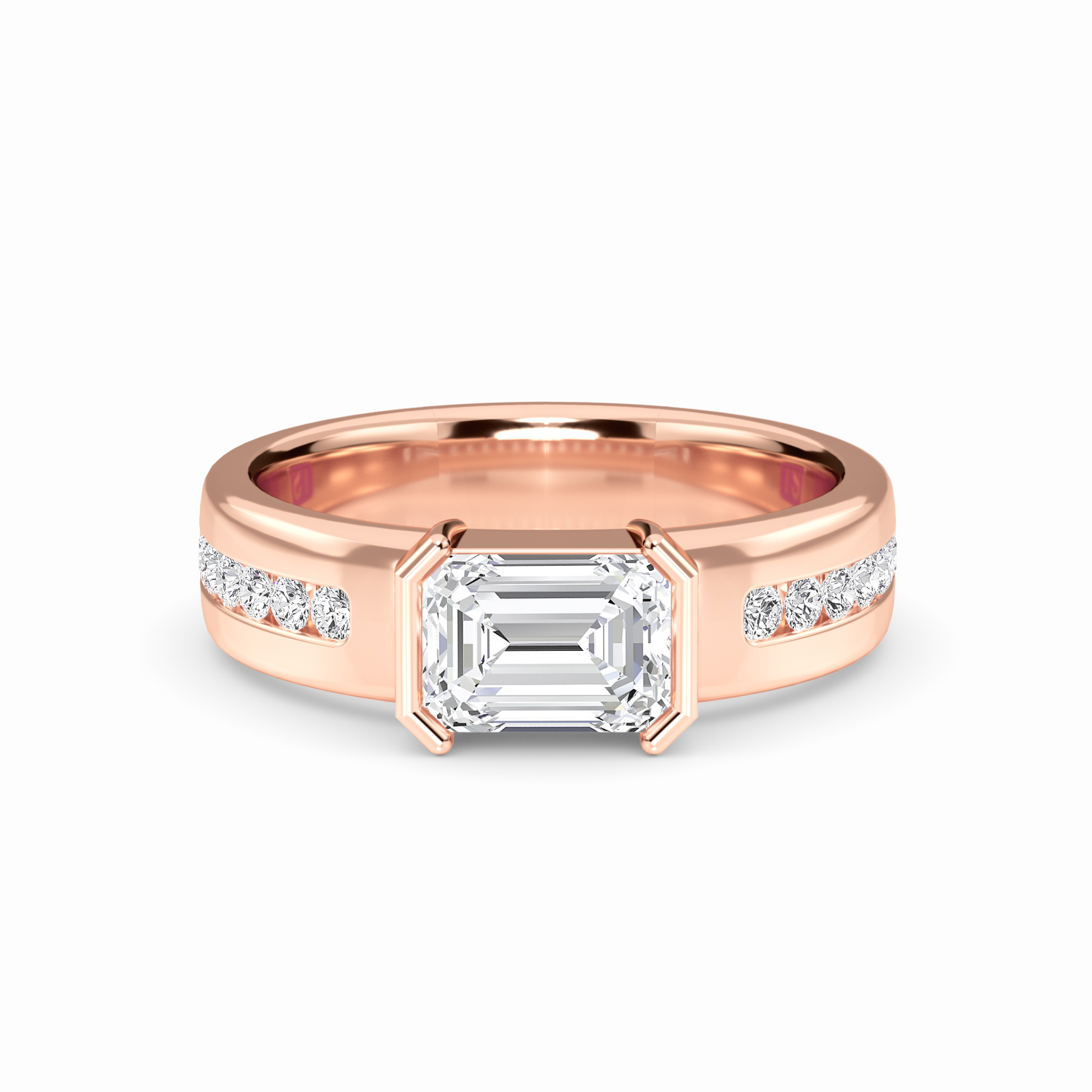 White Diamond Bezel-Set Accented Engagement Ring - Hollis