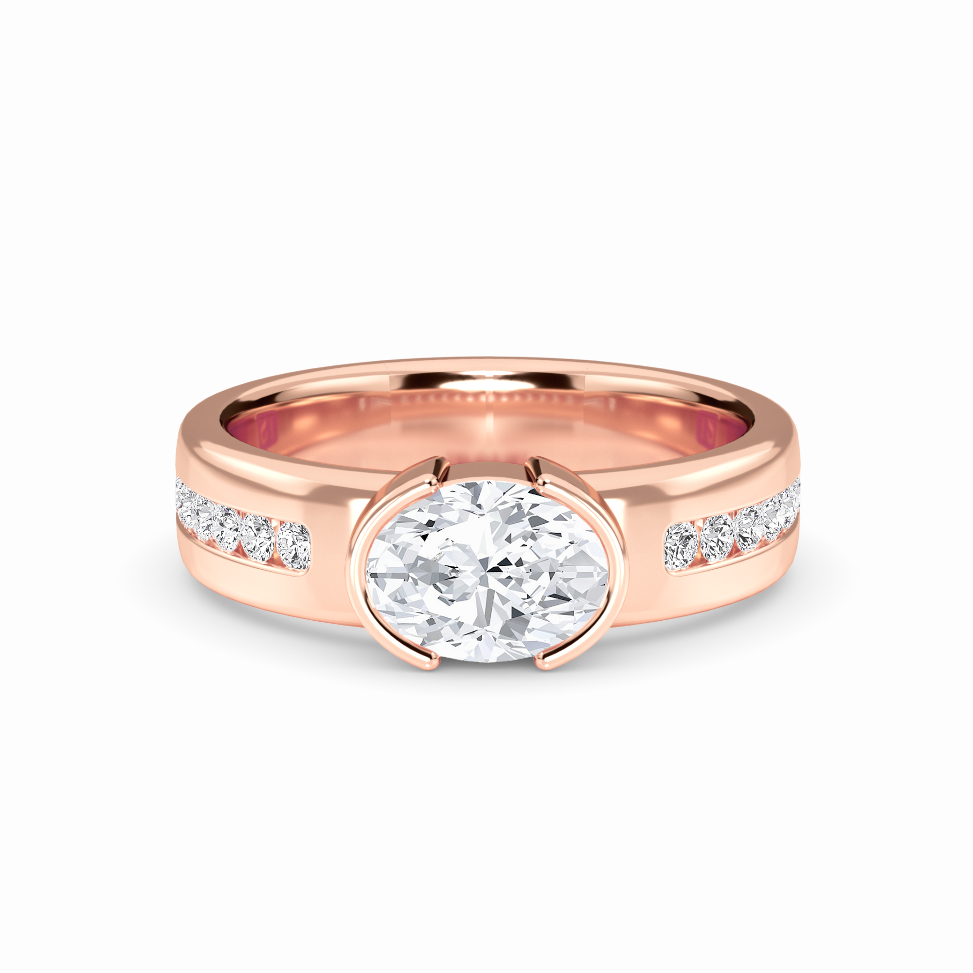 White Diamond Bezel-Set Accented Engagement Ring - Hollis