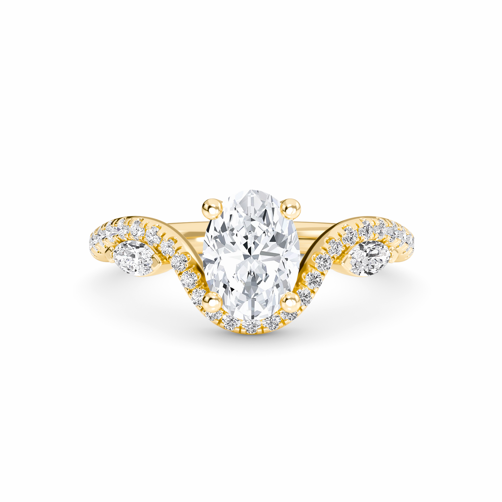 White Diamond Three Stone Twisted Band Engagement Ring - Himani