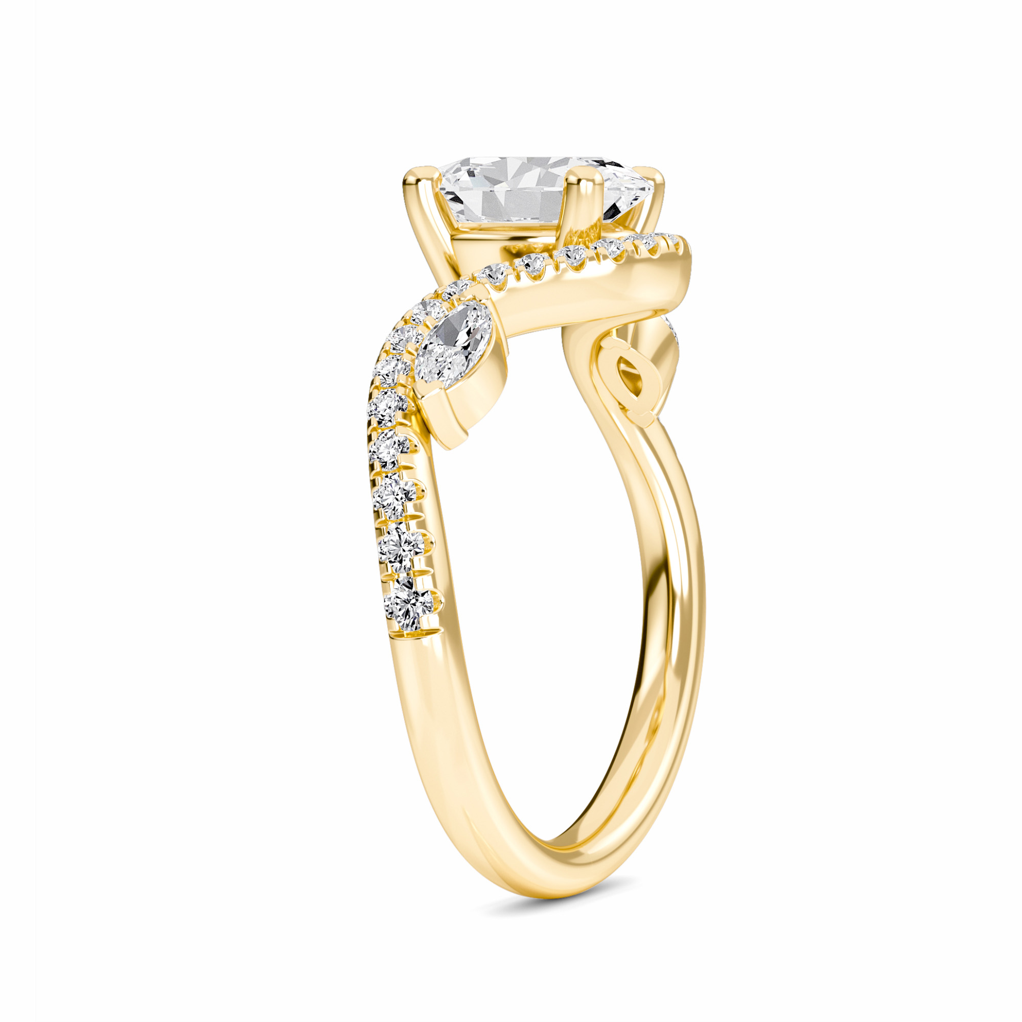 White Diamond Three Stone Twisted Band Engagement Ring - Himani