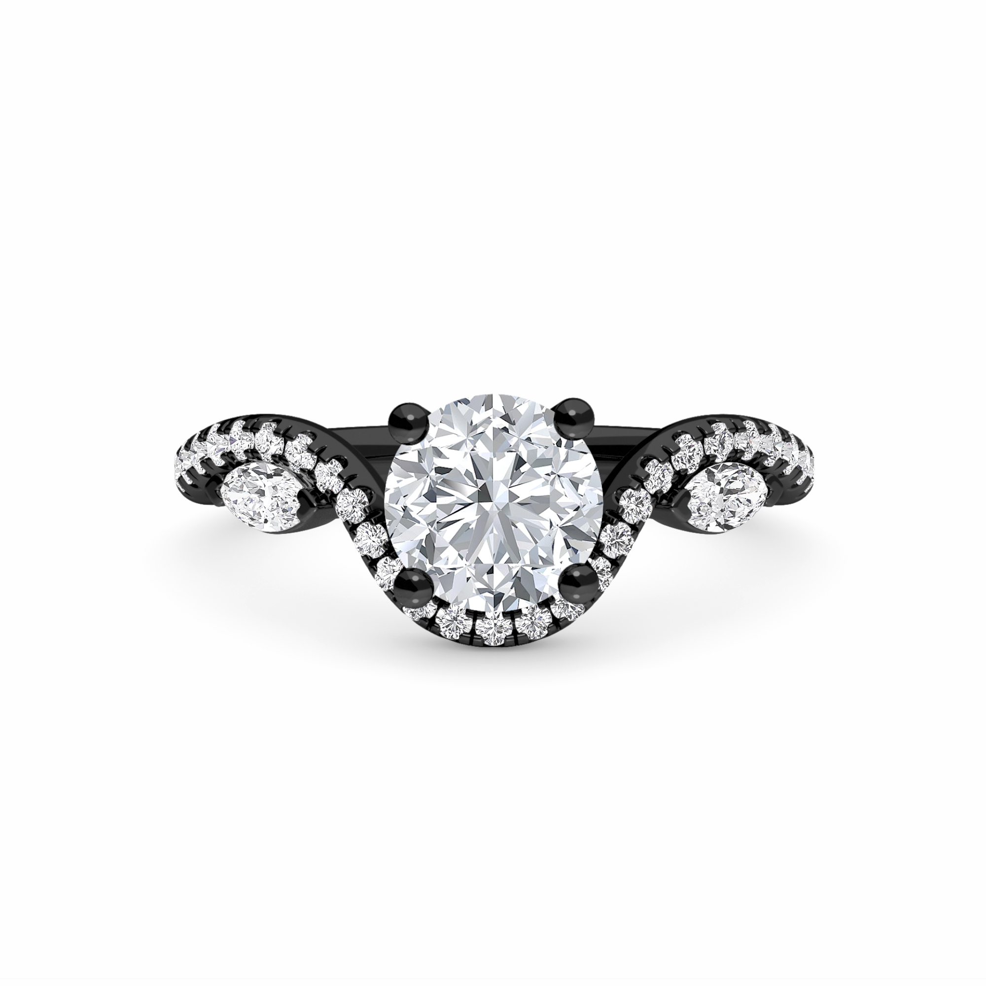 White Diamond Three Stone Twisted Band Engagement Ring - Himani
