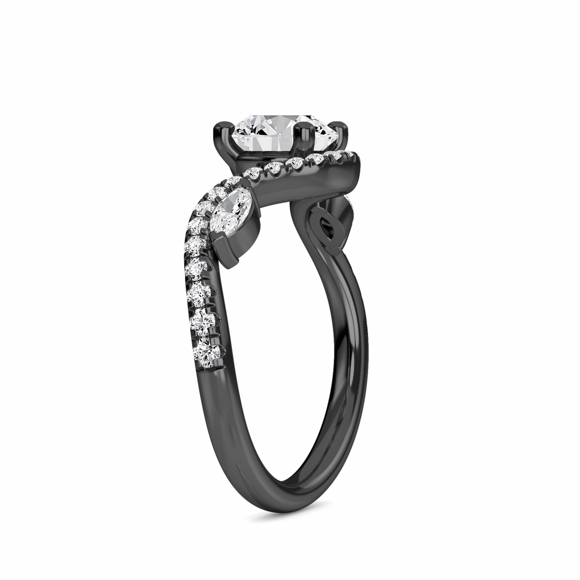 White Diamond Three Stone Twisted Band Engagement Ring - Himani