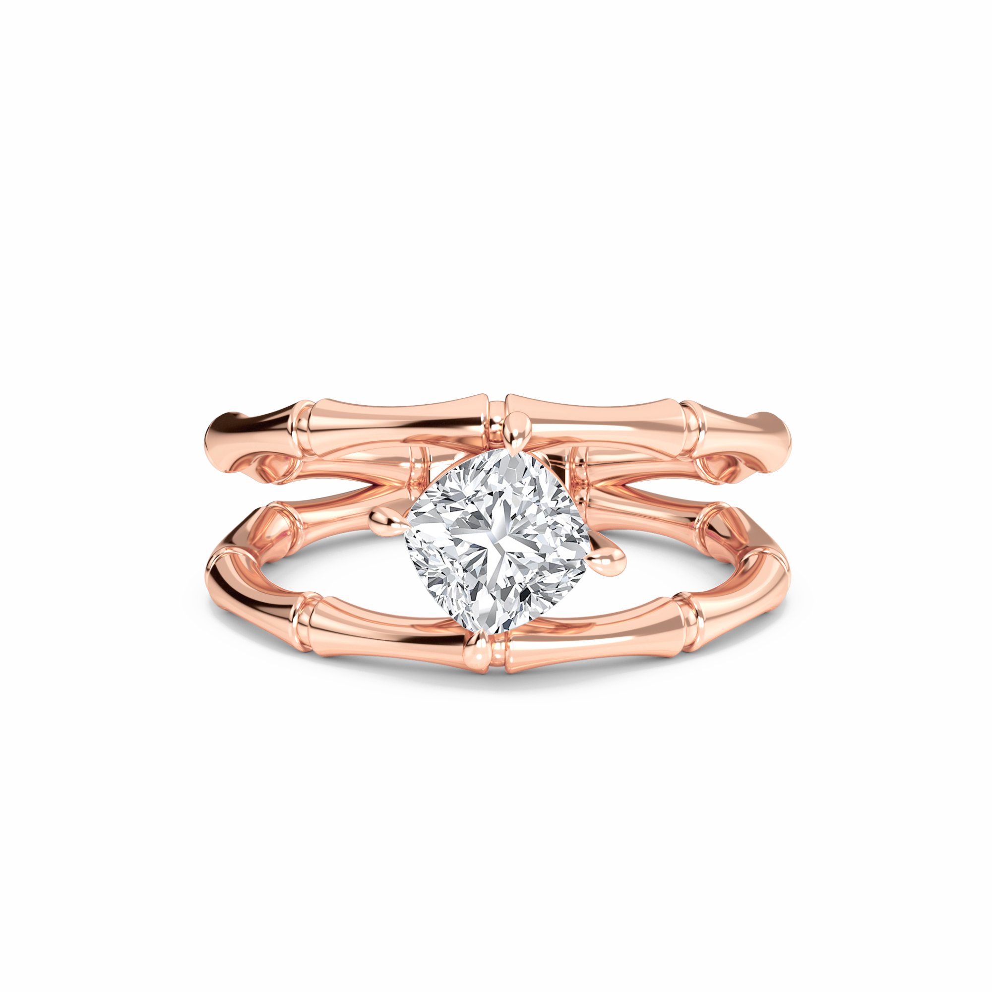 White Diamond Unique Bamboo Inspired Engagement Ring - Lingling