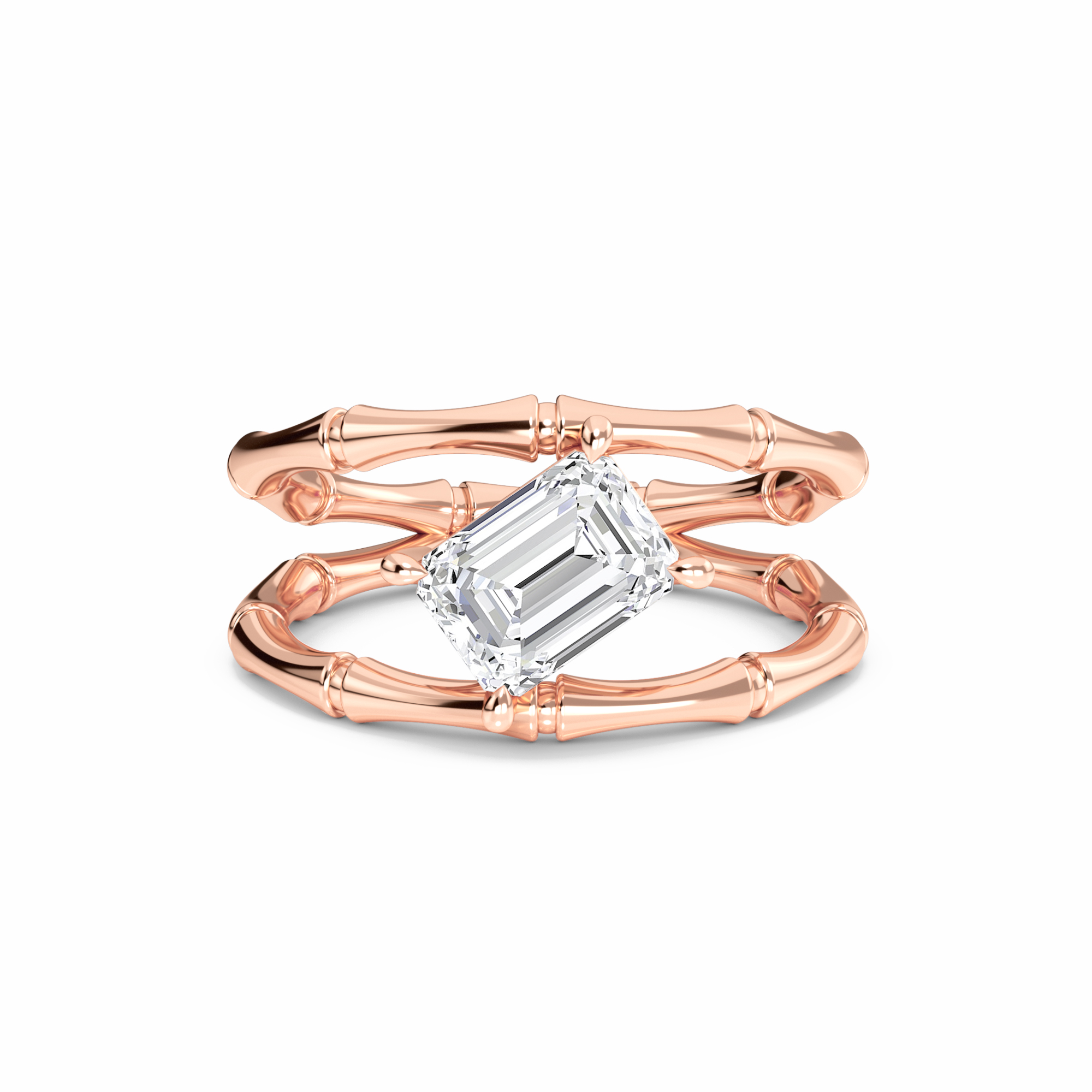 White Diamond Unique Bamboo Inspired Engagement Ring - Lingling